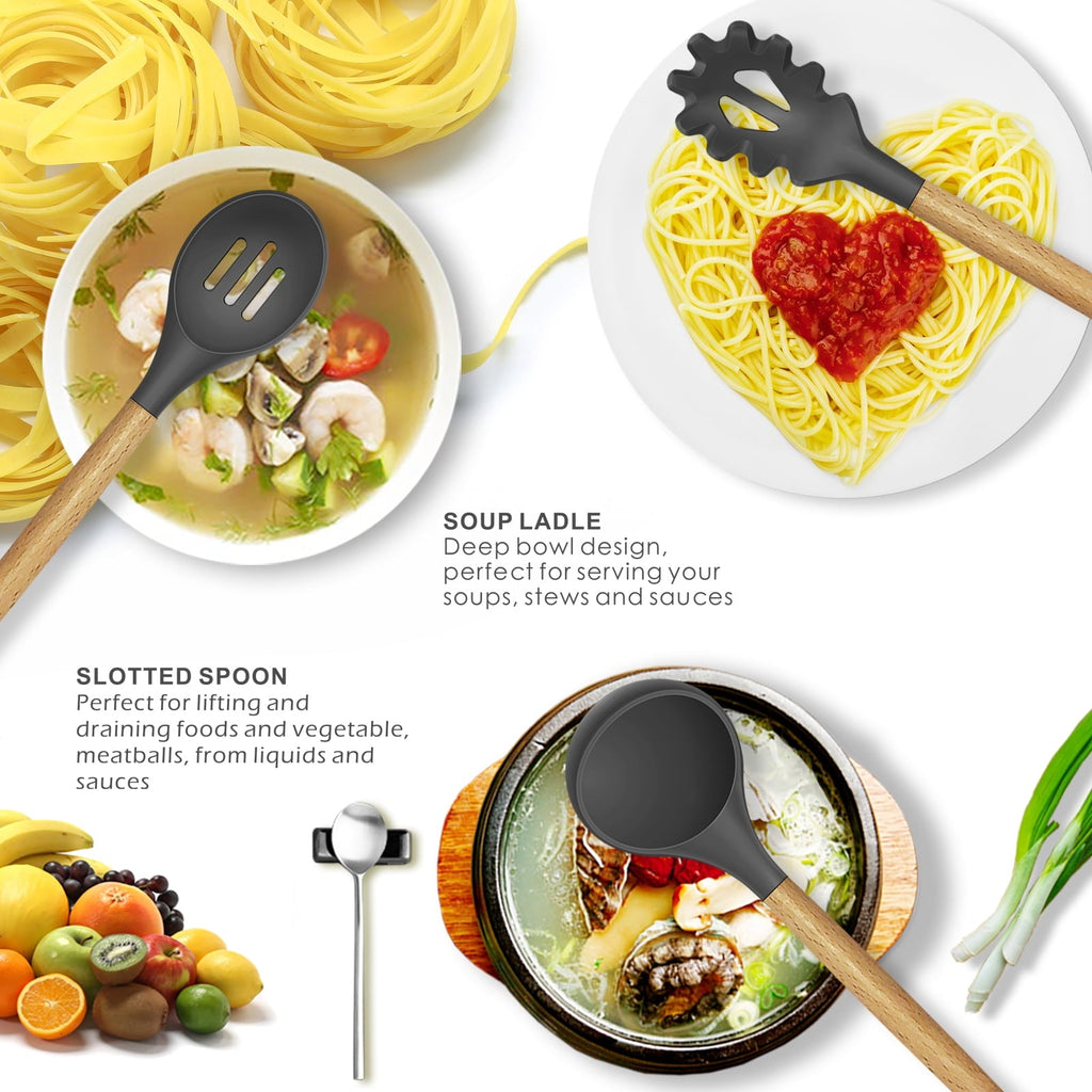 Seamless One-Piece Silicone Cooking Utensils Set - 446°F Heat Resistant Silicone Kitchen Utensils for Cooking,Kitchen Utensil Spatula Se... - Durable Turner & Ladle Utensil Set for Home Chefs Detail