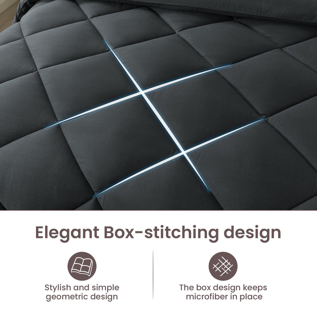 Luxurious Quilted Queen Bed in a Bag Comforter Set with 7 Pieces - Dark Gray All Season Bedding Sets with Comforter, Pillow Shams, Flat... - All-Season Down Alternative Comforter Insert Detail