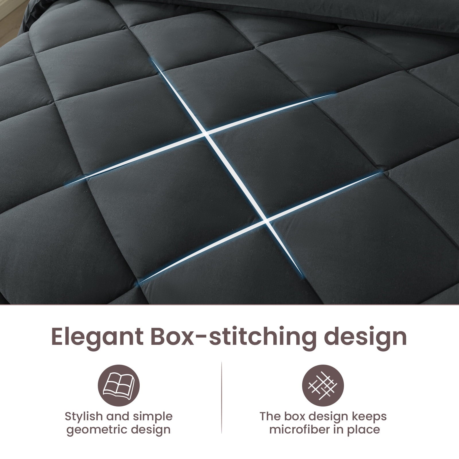 Luxurious Quilted Queen Bed in a Bag Comforter Set with 7 Pieces - Dark Gray All Season Bedding Sets with Comforter, Pillow Shams, Flat... - All-Season Down Alternative Comforter Insert Detail