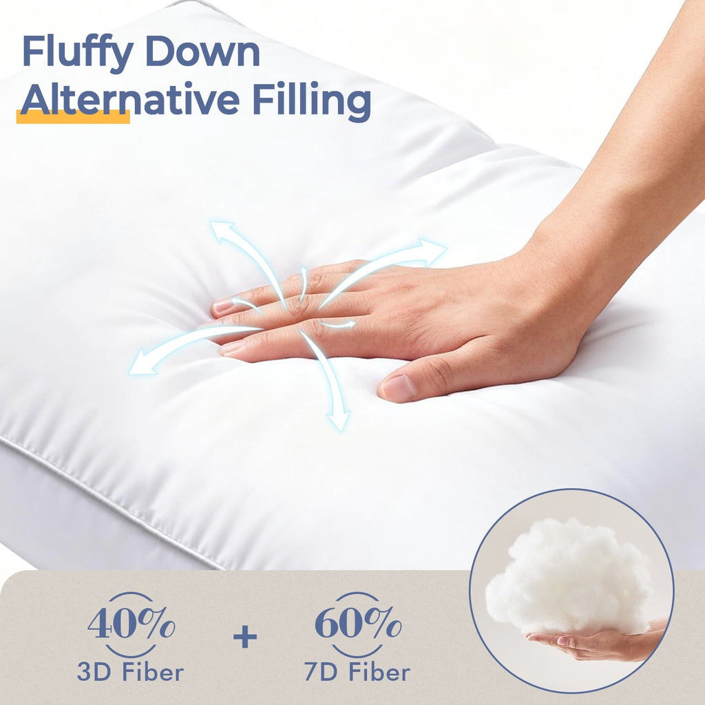 Fluffy Shredded Pillows Queen Size Set of 2, Bed Pillows for Side and Back Sleepers, Soft Down Alternative Pillows, Hotel Quality and... - Ergonomic Memory Foam Pillow for Neck Pain Support Detail