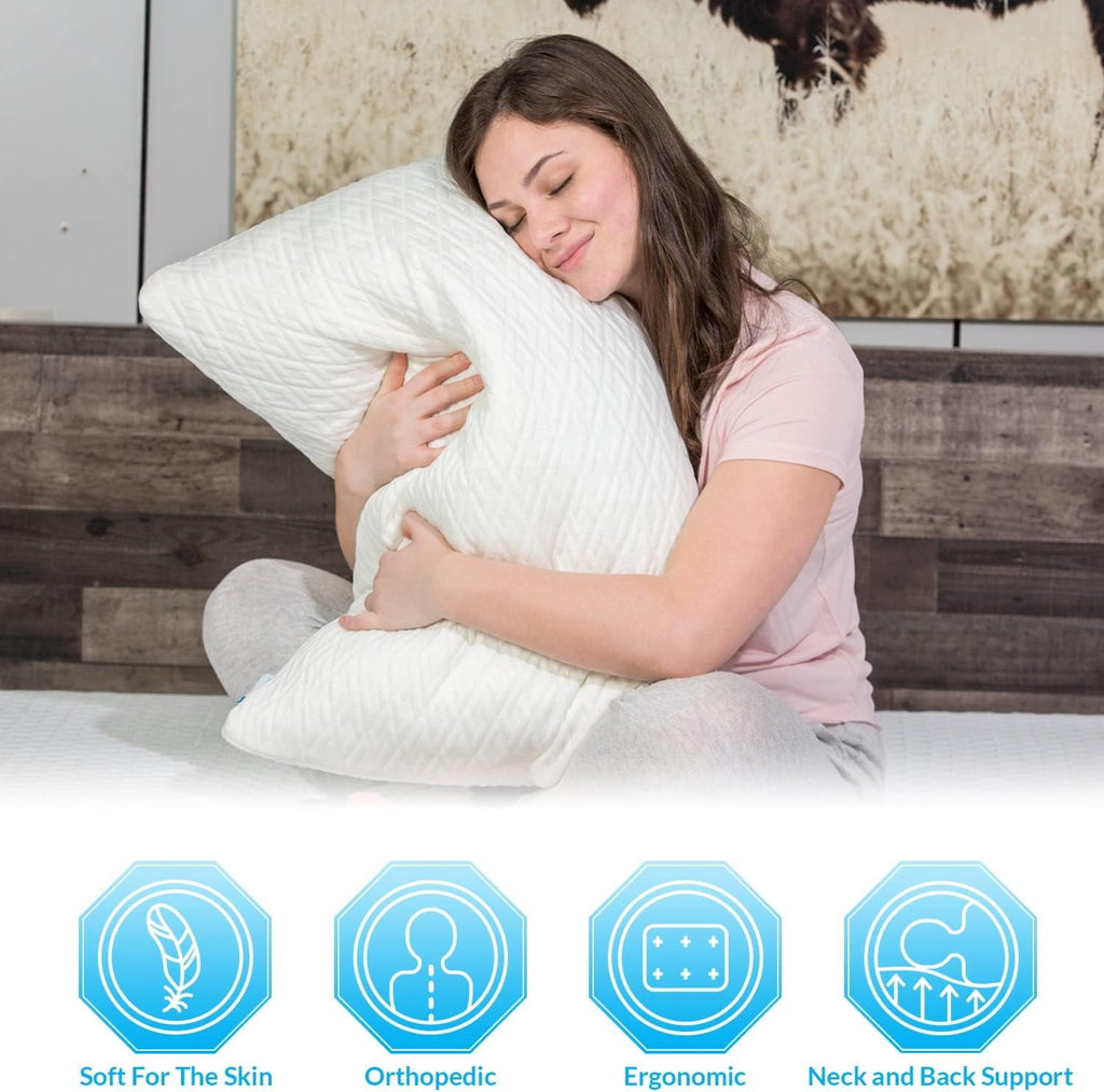 Decorative Plump King Size Bamboo Pillow, Memory Foam Bed Pillows with Washable Pillowcases, King (1 Pack) - Orthopedic Shredded Foam Bed Pillow Set Detail