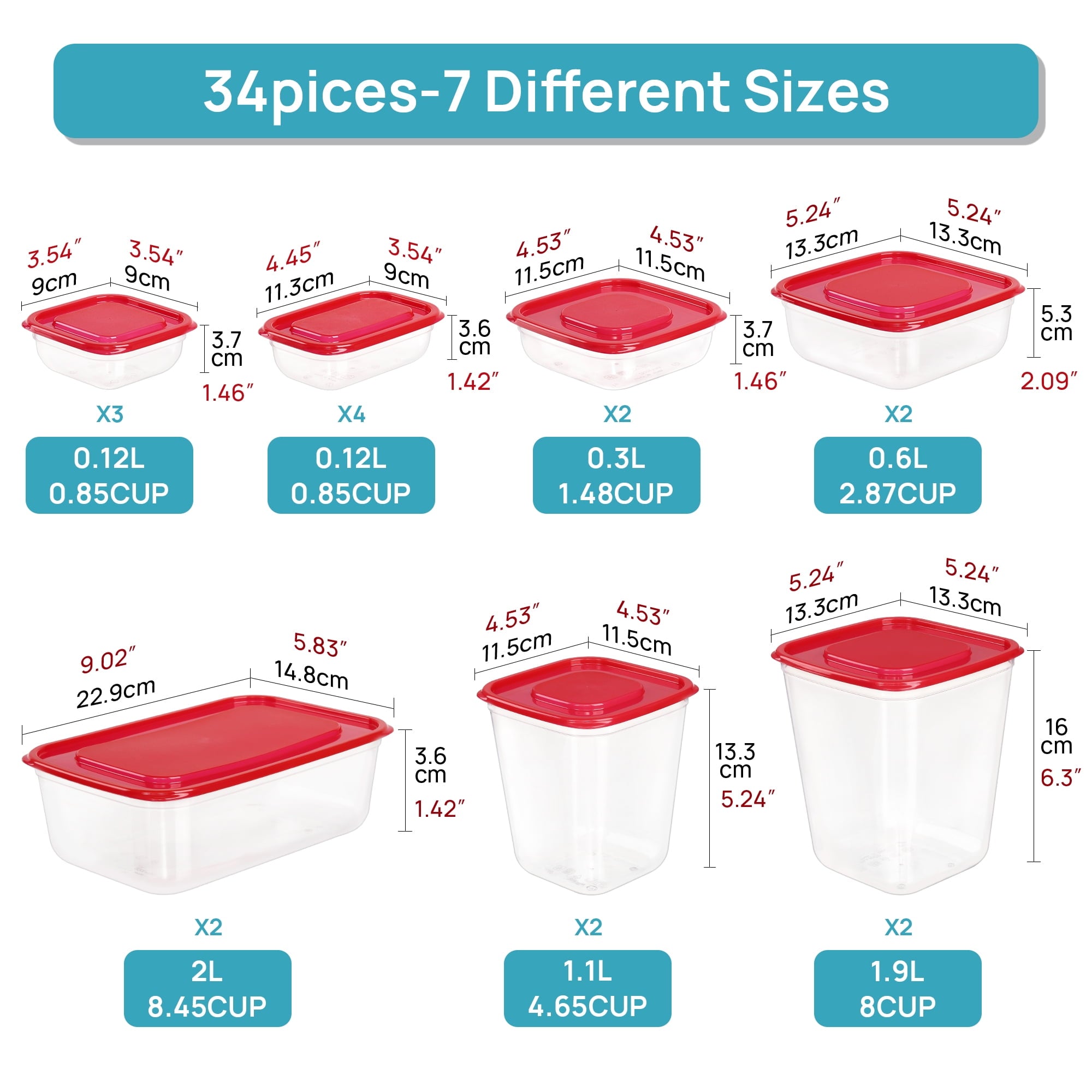 Deliciously Squishy 34 Pieces Meal Prep Containers, 7-Size ，Plastic Food Storage Containers with Lids for Lunch,Leftover - Fun Food Fidget Cookie Squishable Toy Detail