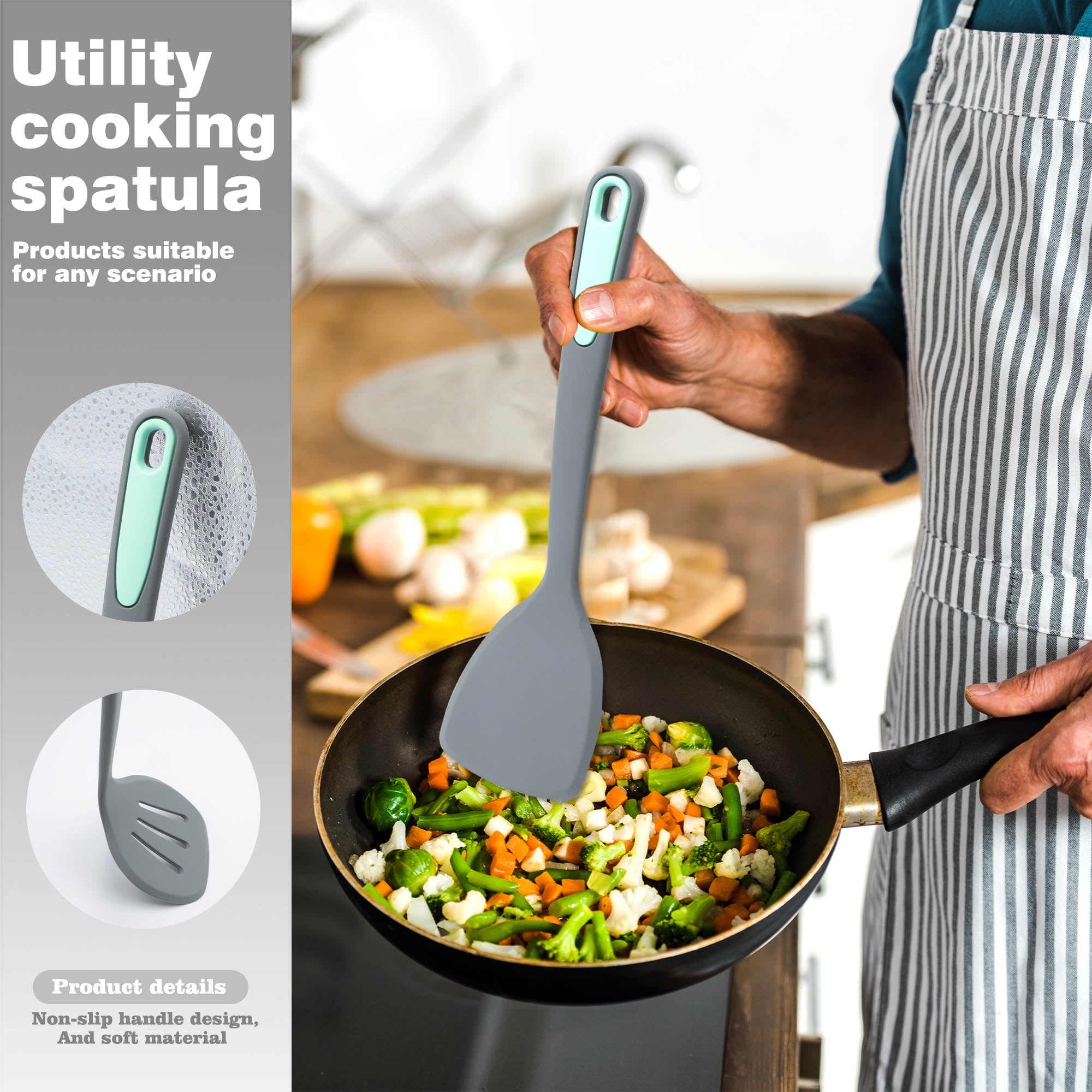 Durable Steel 5 Pieces Silicone Spatula Set, Non-Stick Silicone Turner Spatulas, Heat Resistance Cooking Utensils, Fli... - High-Precision Culinary Tool for Baking & Cooking Detail