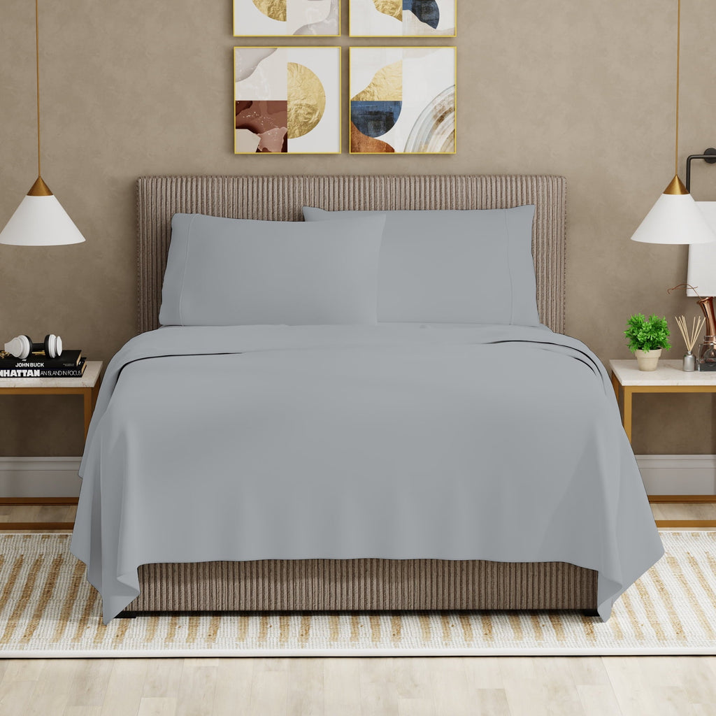 Premium Egyptian Cotton Soft Finish Microfiber Percale Queen Bed Sheet Set – 4-Piece Lightweight, Wrinkle-Resistant, Quick-Dry, Light Gray - Luxury Bed Sheet Set with Deep Pockets Detail