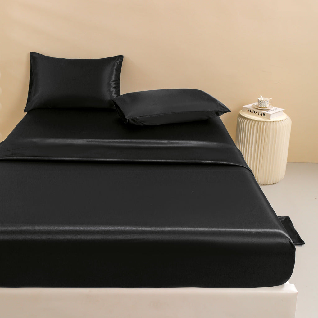 Premium Egyptian Cotton 4Pcs Black Satin Sheets Queen Set Silk Sheets 13" Deep Pocket Ultra Soft silky Bed Sheet Set - Cooling Hotel Quality Bedding Sheets and Pillowcases Detail
