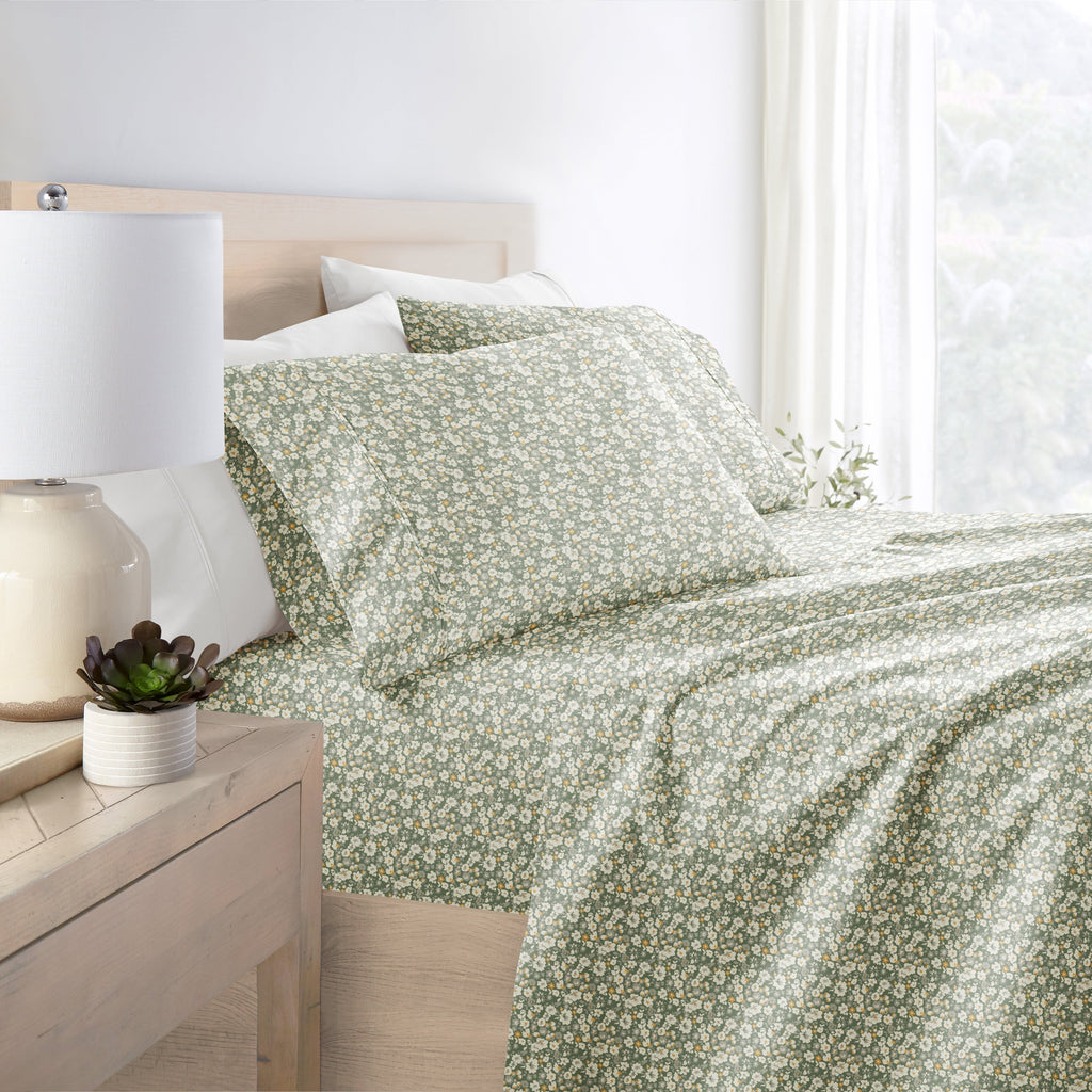 Breathable Luxury 4 Piece Pattern Microfiber Bed Sheets Set, Floral Dream Eucalyptus, Twin - Luxury Bed Sheet Set with Deep Pockets Detail