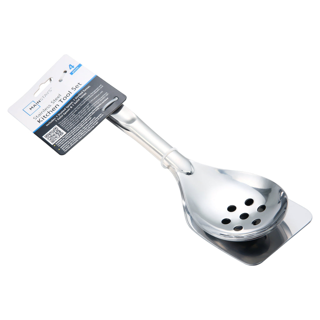 Non-Stick Safe Stainless Steel 4-Piece Utensil Set: Includes Spatula, Slotted Spatula, Spoon, and Slotted Spoon - Durable Turner & Ladle Utensil Set for Home Chefs Detail