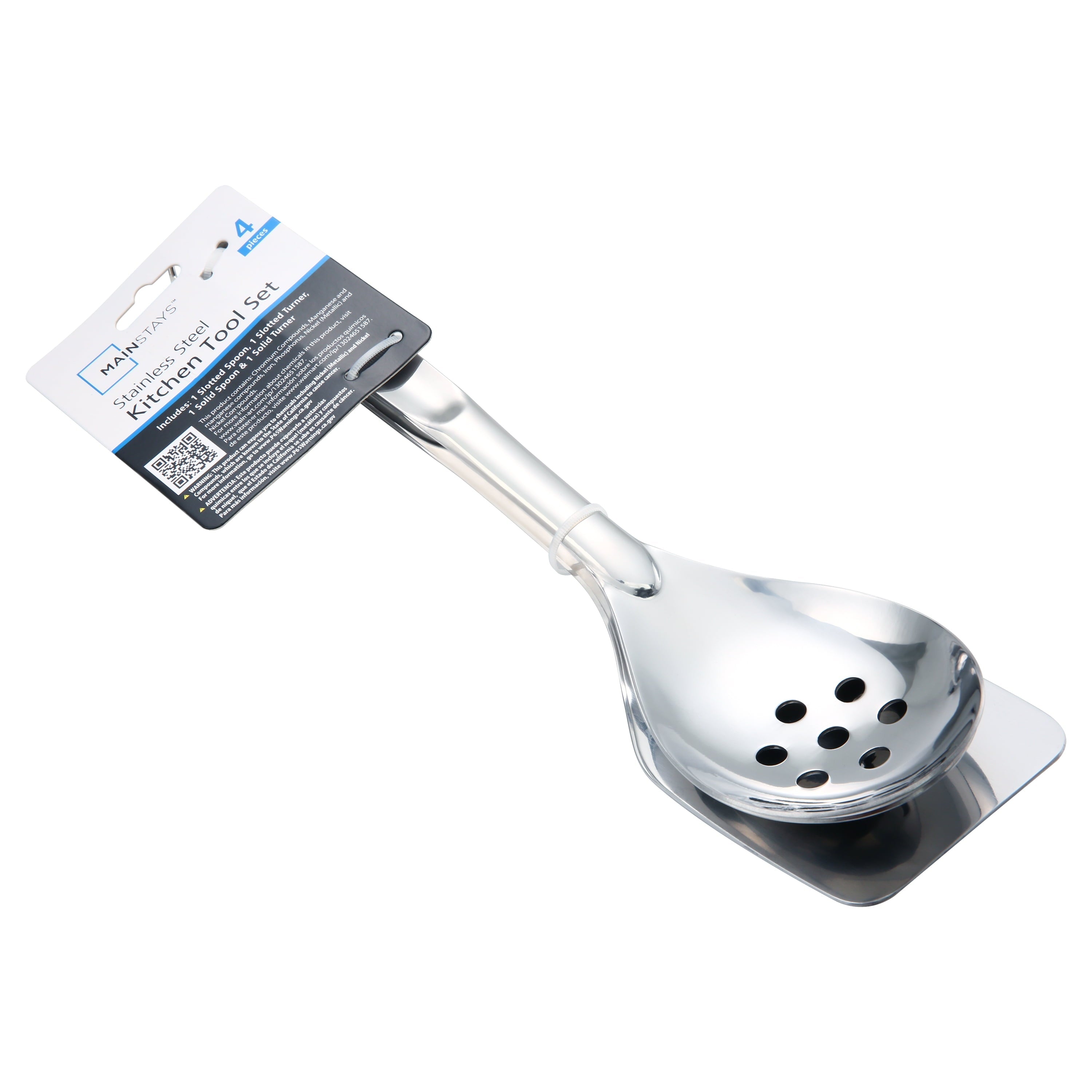 Durable Steel Stainless Steel 4-Piece Utensil Set: Includes Spatula, Slotted Spatula, Spoon, and Slotted Spoon - Professional Kitchen Tool for Culinary Enthusiasts Detail