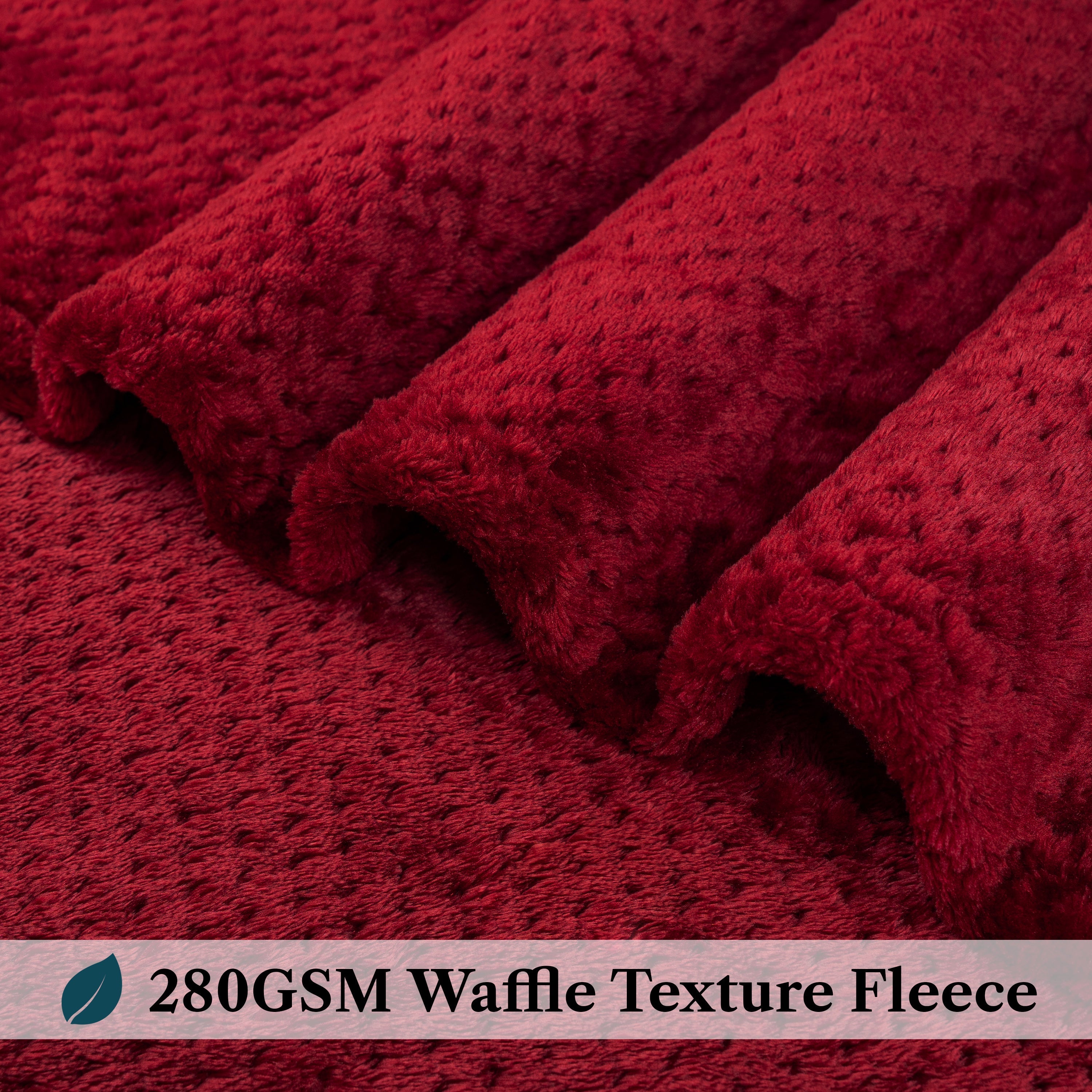 Reversible Sherpa Maroon Red Throw Blanket for Couch, Twin Bed, Soft Fleece Throws for Sofa Chair, Fuzzy Waffle Textured Blanket, Cozy ... - Cozy Fleece Throw Blanket for Couch & Bed Detail