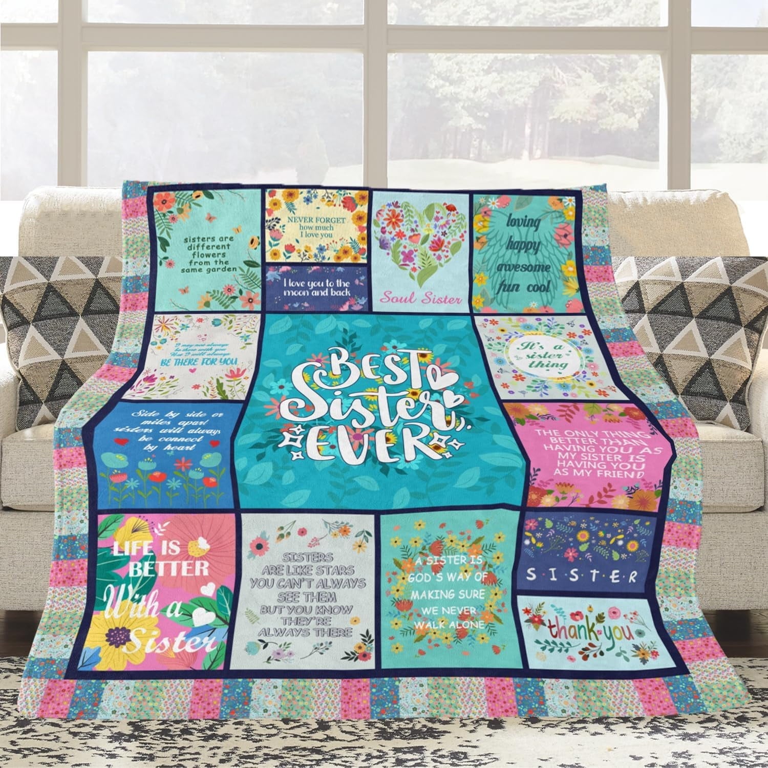 Reversible Sherpa Sister Gifts Blanket for Birthday, Mother's Day, Christmas - Big Sister Gift Ideas - Cozy Fleece Throw Blanket for Couch & Bed Detail