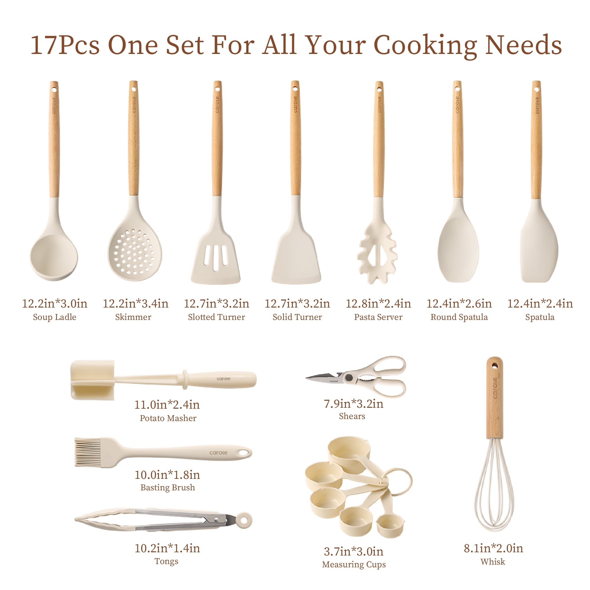 Chef-Quality 17-Piece Silicone and Wood Cooking Utensil Set, Heat-Resistant, Safe for Nonstick Cookware - Multi-Purpose Hand Tool for Daily Meal Prep Detail