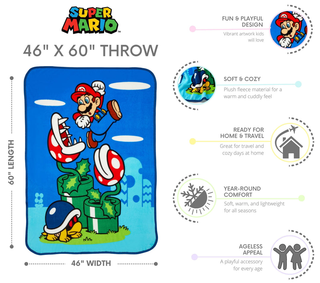Super Soft Flannel Kids Fleece Throw Blanket 46x60, Nintendo - Cozy Fleece Throw Blanket for Couch & Bed Detail