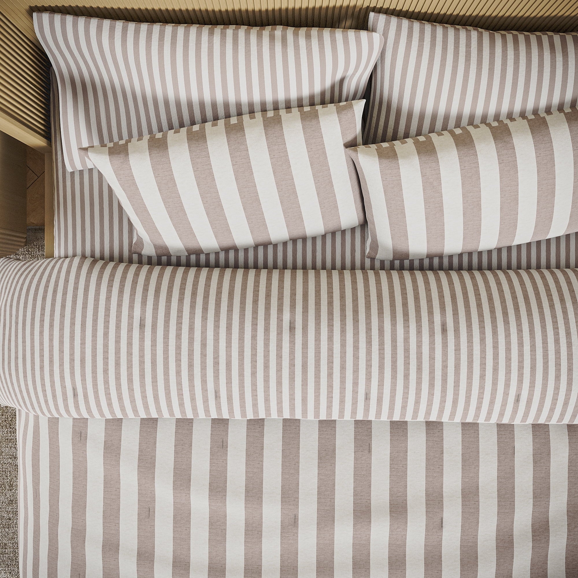 Hypoallergenic Cloud 100% Cotton Striped 3-Piece Natural Comforter Set, Full/Queen - Luxurious Quilted Duvet Cover Set Detail