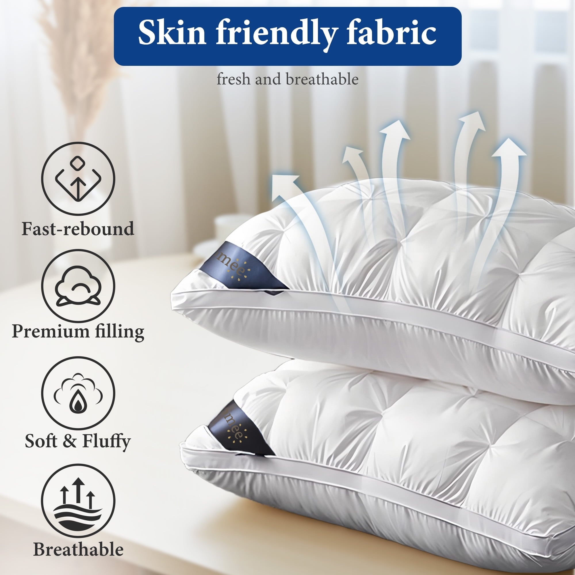 Hotel Collection 2-Pack Luxurious Hotel-Quality ,Resistant to Flattening, All-Season,White - Decorative Throw Pillow Cushion for Sofa & Bed Detail