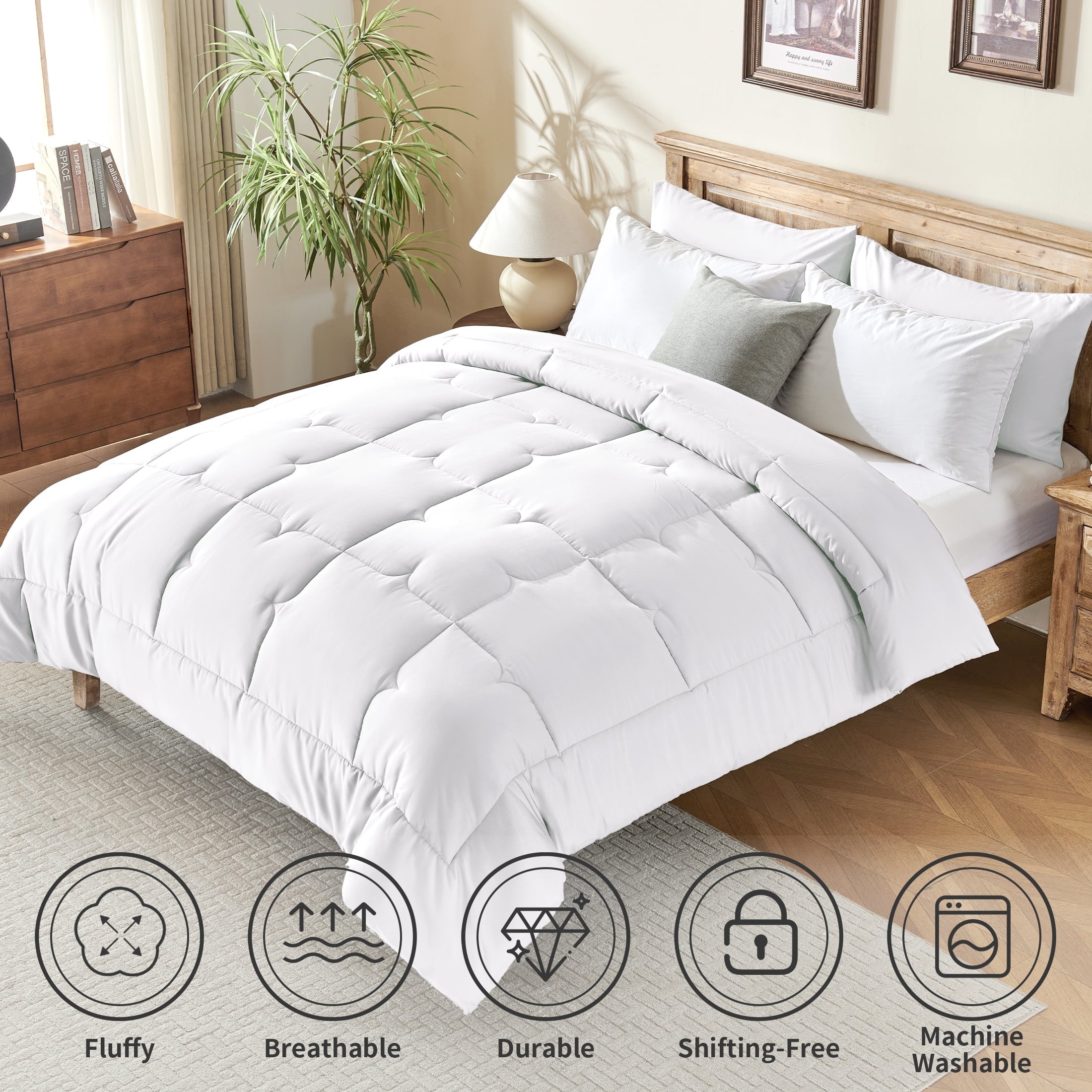 Luxurious Quilted 3-Piece Queen Comforter Set - All-Season Down Alternative Bedding Bundle with 2 Pillow Shams, Premium Soft Bedding Se... - Hypoallergenic Ultra-Fluffy Quilt for Winter Detail