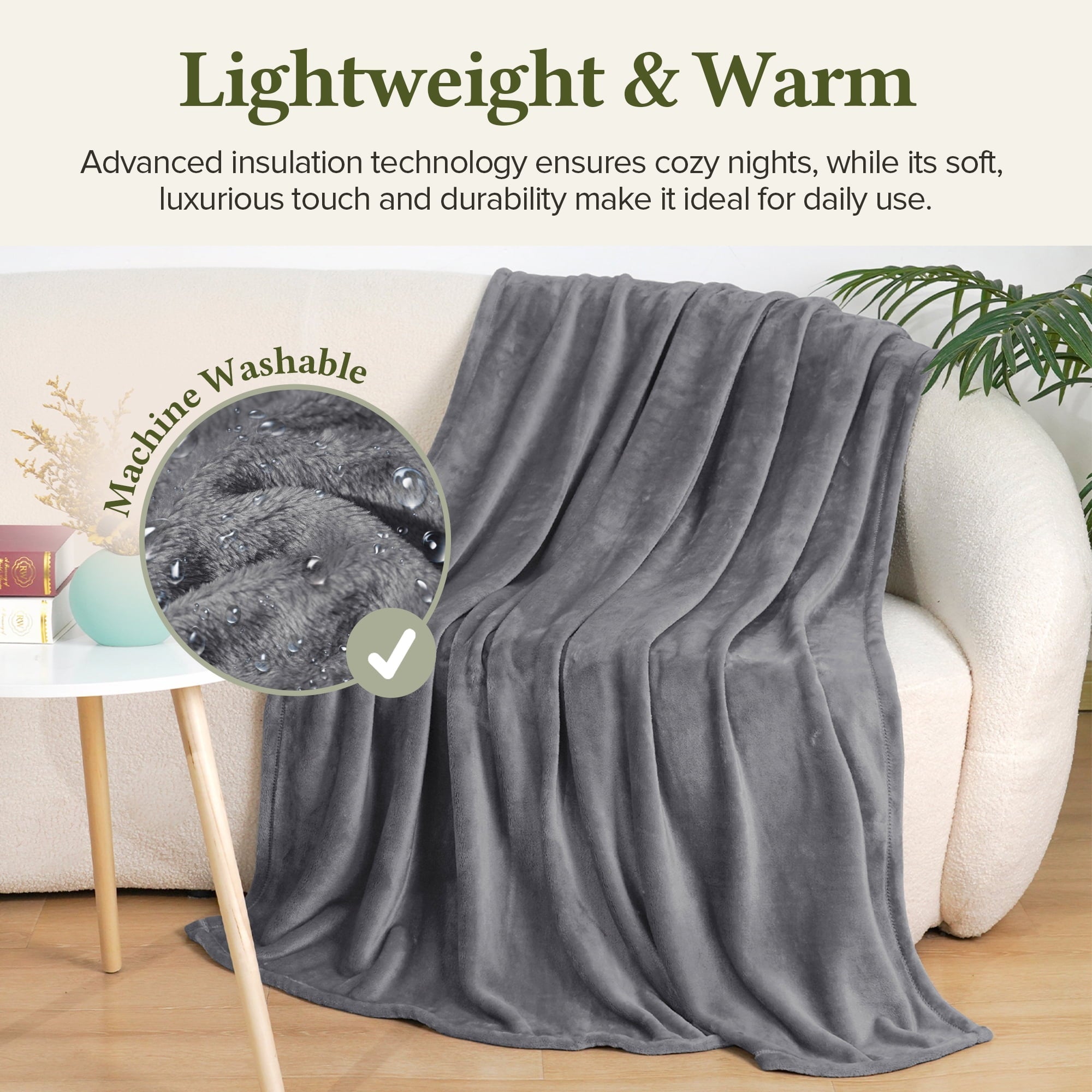 Lightweight Warm Fleece Throw Blanket, Fuzzy Soft Lightweight Blankets for Bed, Sofa, Suitable for All Season, Grey, 50x60 inches - Super Soft Reversible Sherpa Flannel Blanket Detail