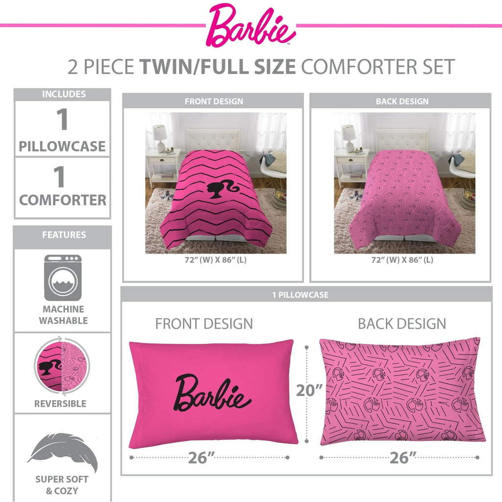 All-Season Kids 2 Piece Pink Black Chevron Reversible Comforter and Pillowcase set, Twin/full - Hypoallergenic Ultra-Fluffy Quilt for Winter Detail