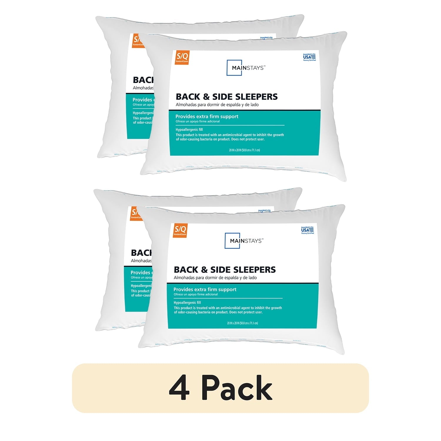 Hotel Collection (2 pack) Back & Side Sleeper Bed Pillow, Standard/Queen - Extra Firm Support (4 Pack) - Ergonomic Memory Foam Pillow for Neck Pain Support Detail