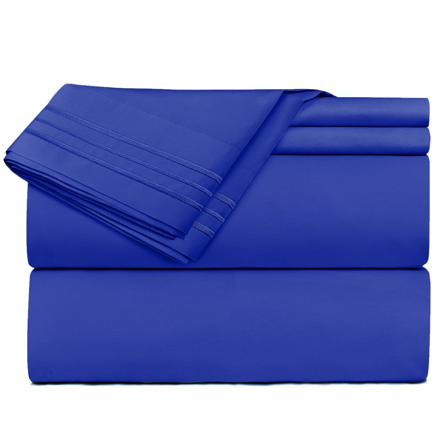 Wrinkle-Resistant Premier 1800 Microfiber Collection 3-Line Bed Sheet Set, Full Size, Royal Blue - Luxury Bed Sheet Set with Deep Pockets Detail