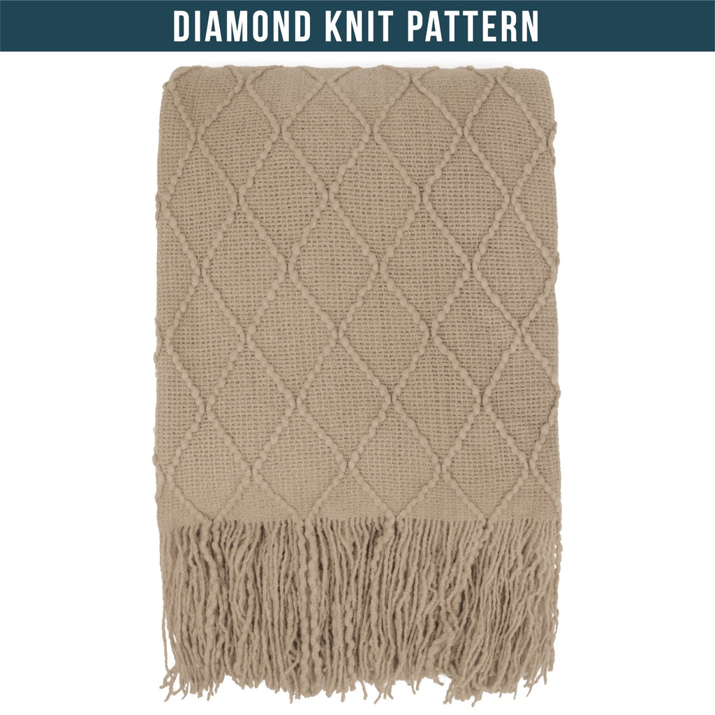 Reversible Sherpa Tan Taupe Knit Throw Blanket for Couch Bed, Soft Knitted Farmhouse Sofa Throw for Living Room, Lightweight Decorative... - Lightweight Plush Warm Blanket for All Seasons Detail