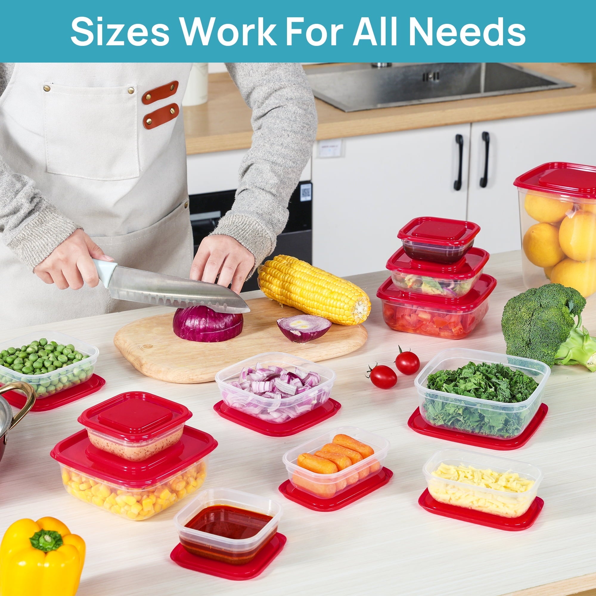 Deliciously Squishy 34 Pieces Meal Prep Containers, 7-Size ，Plastic Food Storage Containers with Lids for Lunch,Leftover - Fun Food Fidget Cookie Squishable Toy Detail