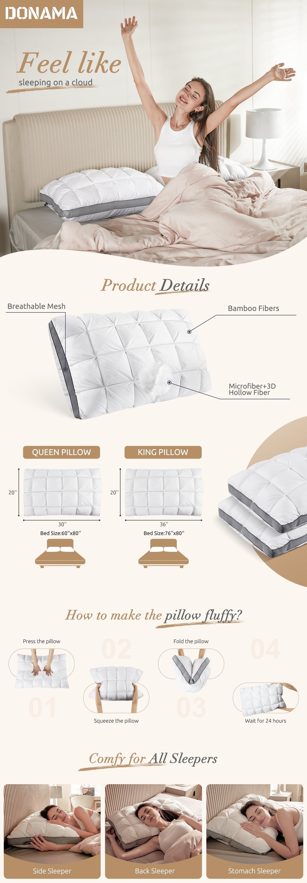 Decorative Plump Hotel Cervical Pillow for Sleeping – Ergonomic Contour Neck Support Bed Pillow, Fluffy and Supportive for Side, Back ... - Ergonomic Memory Foam Pillow for Neck Pain Support Detail