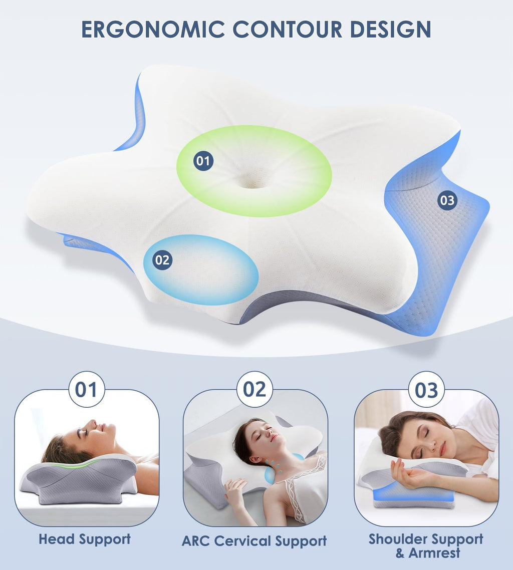Decorative Plump Cervical Pillow for Neck Pain Relief, Contour Memory Foam Pillows, Odorless Ergonomic Neck Pillow Adjustable Orthoped... - Orthopedic Shredded Foam Bed Pillow Set Detail
