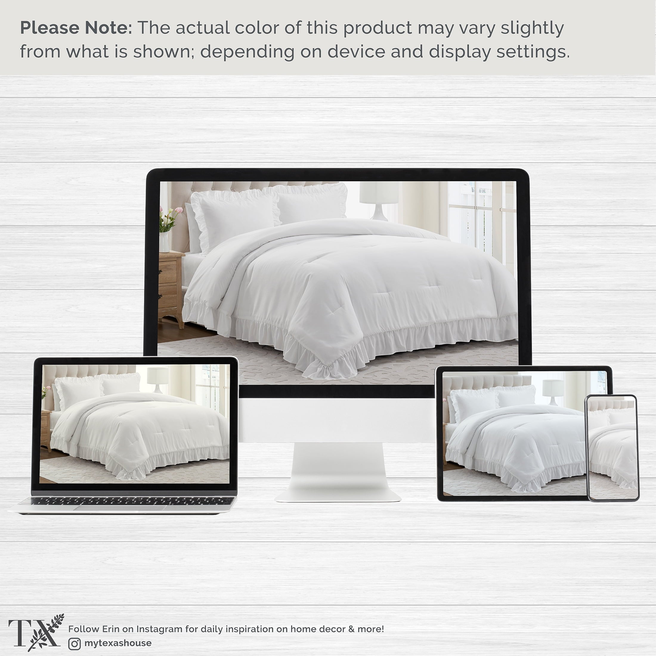 Heavyweight Warmth Full/Queen Comforter Set, All-Season, 3-Piece, White Ruffle - Luxurious Quilted Duvet Cover Set Detail