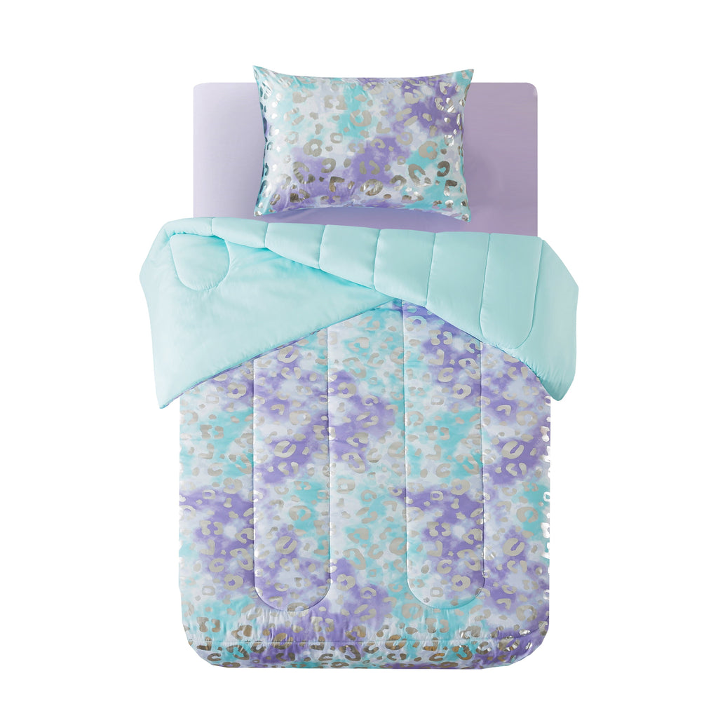 Heavyweight Warmth 5-Piece Purple Metallic Foil Cheetah Bedding Set for Kids with Storage Bag, Twin - Hypoallergenic Ultra-Fluffy Quilt for Winter Detail