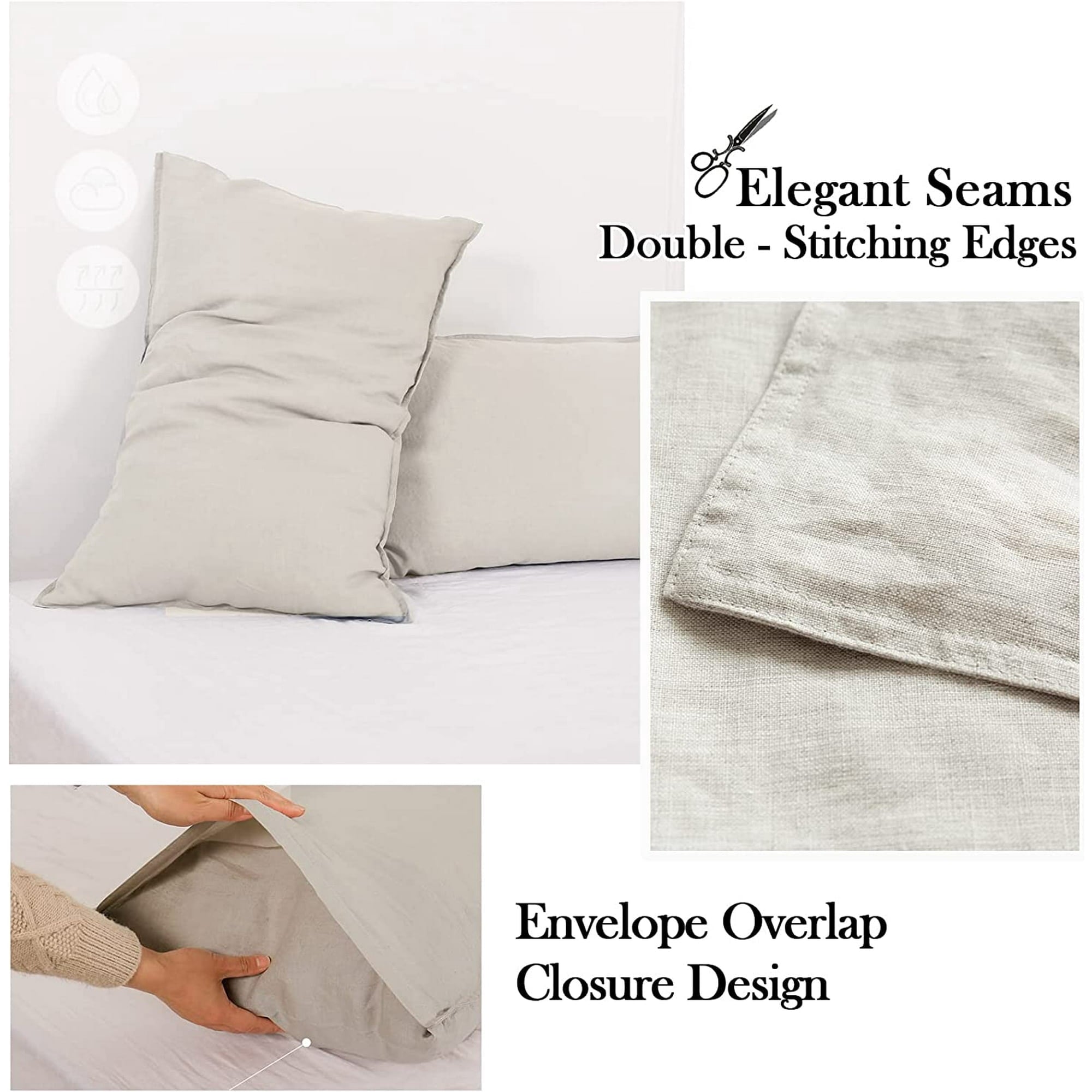 Cooling Sateen 100% Linen Sheet Set Solid Color-4 Pcs Washed French Linen Bed Sheets(1 Flat Sheet,1 Fitted Sheet,2 Pillowcases)-Brea... - Luxury Bed Sheet Set with Deep Pockets Detail