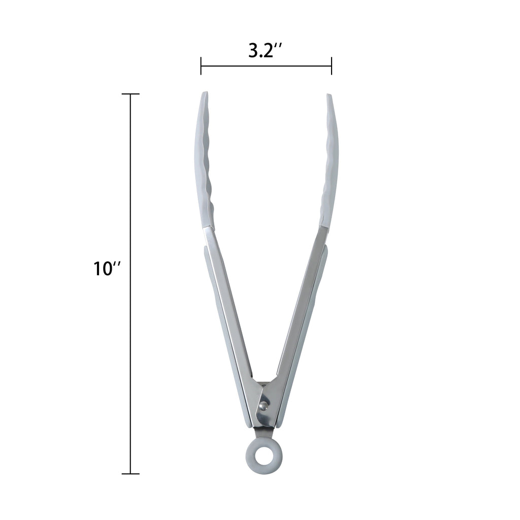 Professional Grade 9" Stainless Steel and Silicone Locking Tongs, Soft Grip Handle, Grey Flannel - High-Precision Culinary Tool for Baking & Cooking Detail