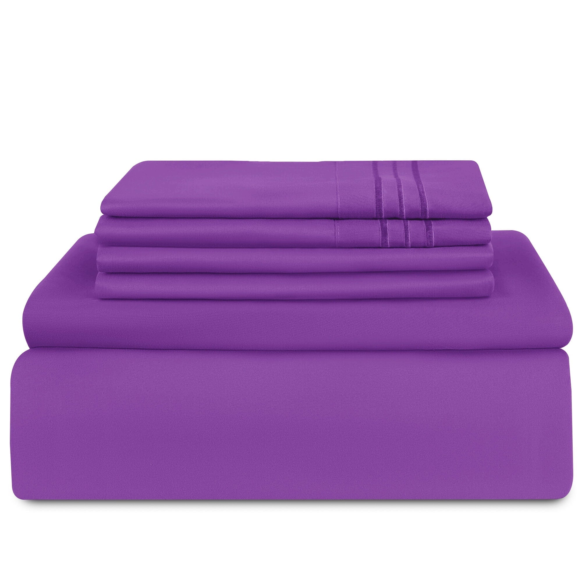 Premium Egyptian Cotton King Bed Sheets - 16 Inch Deep Pocket 6 Piece Microfiber Bedding Sheets & Pillowcase Sets - Purple - Cooling Hotel Quality Bedding Sheets and Pillowcases Detail