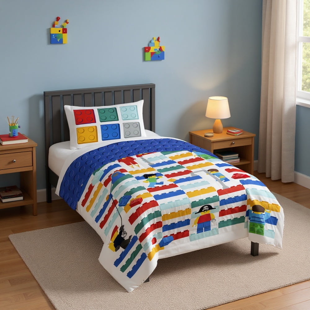 Hypoallergenic Cloud Kids 2 Piece Multicolor Reversible Comforter and Pillowcase Bedding Set, Twin/Full - Cloud-Like Soft Lightweight Bed Comforter Detail