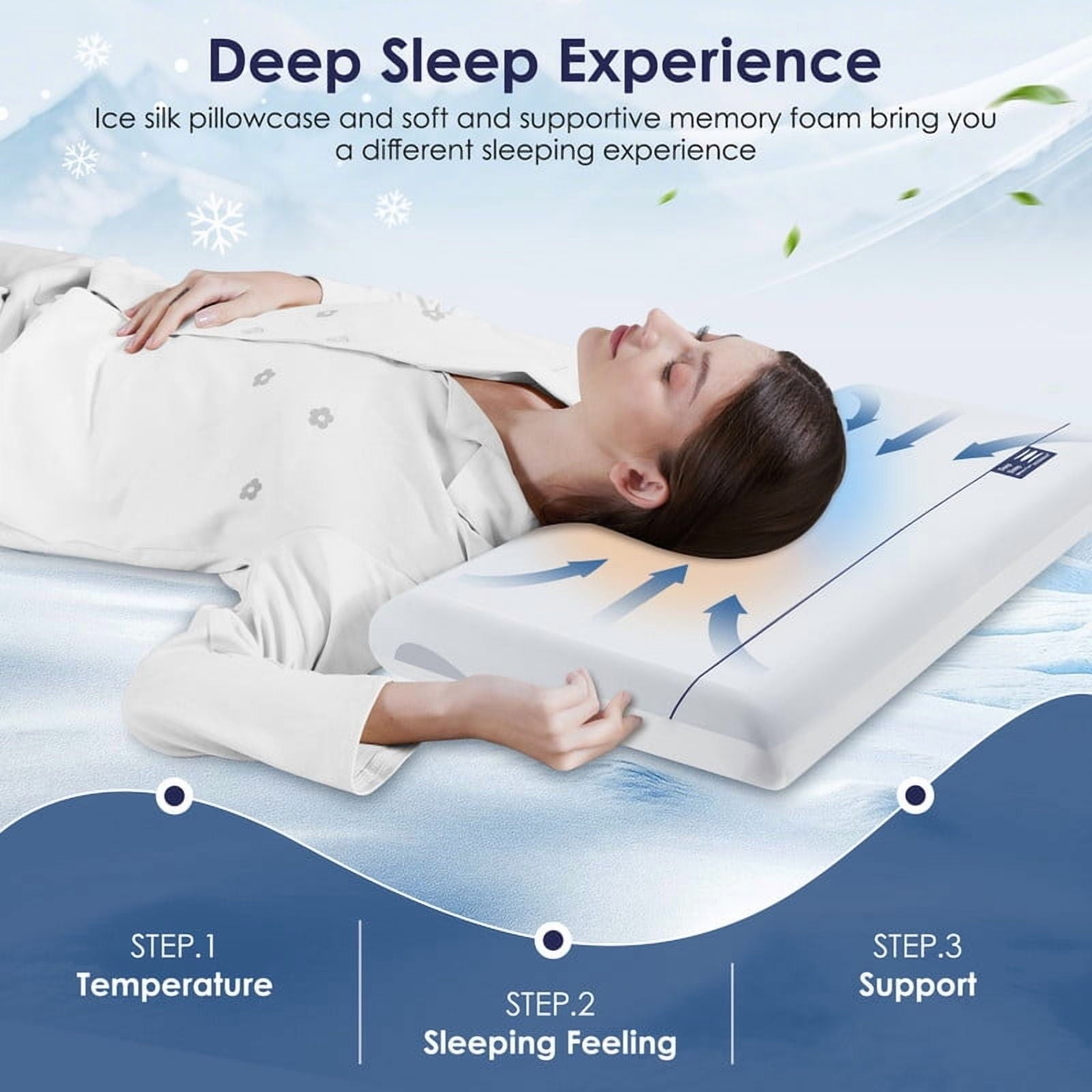 Ergonomic Memory Foam Cooling Memory Foam Bed Pillow for Neck Pain Relief, Two-Sided Cooling Pillow for Back, Stomach and Side Sleepers, Tw... - Ergonomic Memory Foam Pillow for Neck Pain Support Detail
