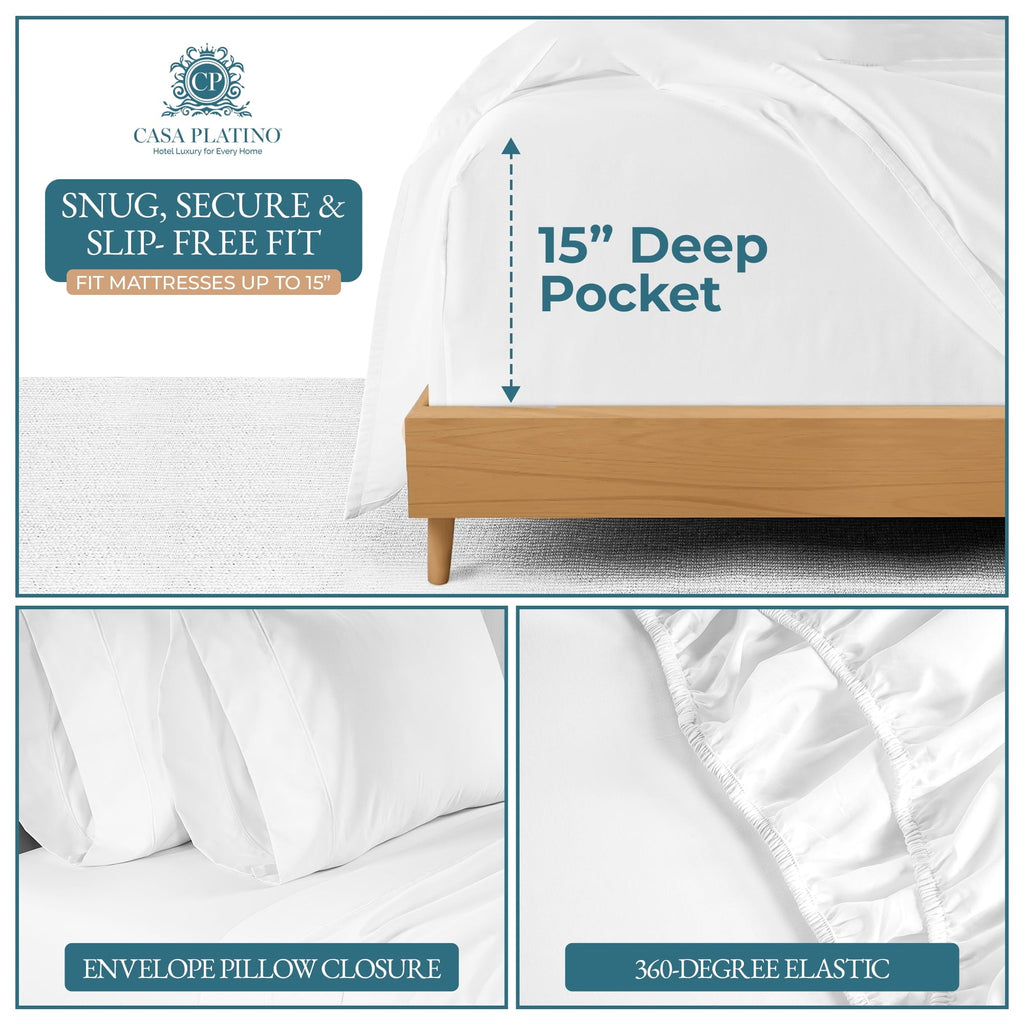 Cooling Sateen Bed Sheets Set – 6 Piece, 600 Thread Count, 100% Cotton Sheets, Hotel Luxury Sateen Finish, 15" Deep Pocket, Easy to ... - Luxury Bed Sheet Set with Deep Pockets Detail