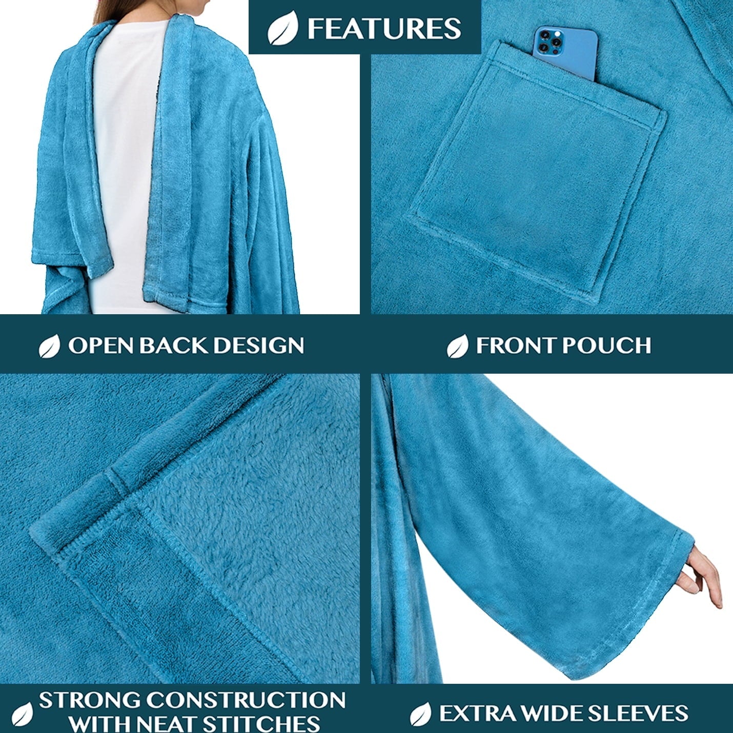 Reversible Sherpa Wearable Blanket with Sleeves for Adult Women Men, Cozy Fleece Warm Wrap Throw Blanket with Arms, Pocket, Gifts for C... - Super Soft Reversible Sherpa Flannel Blanket Detail