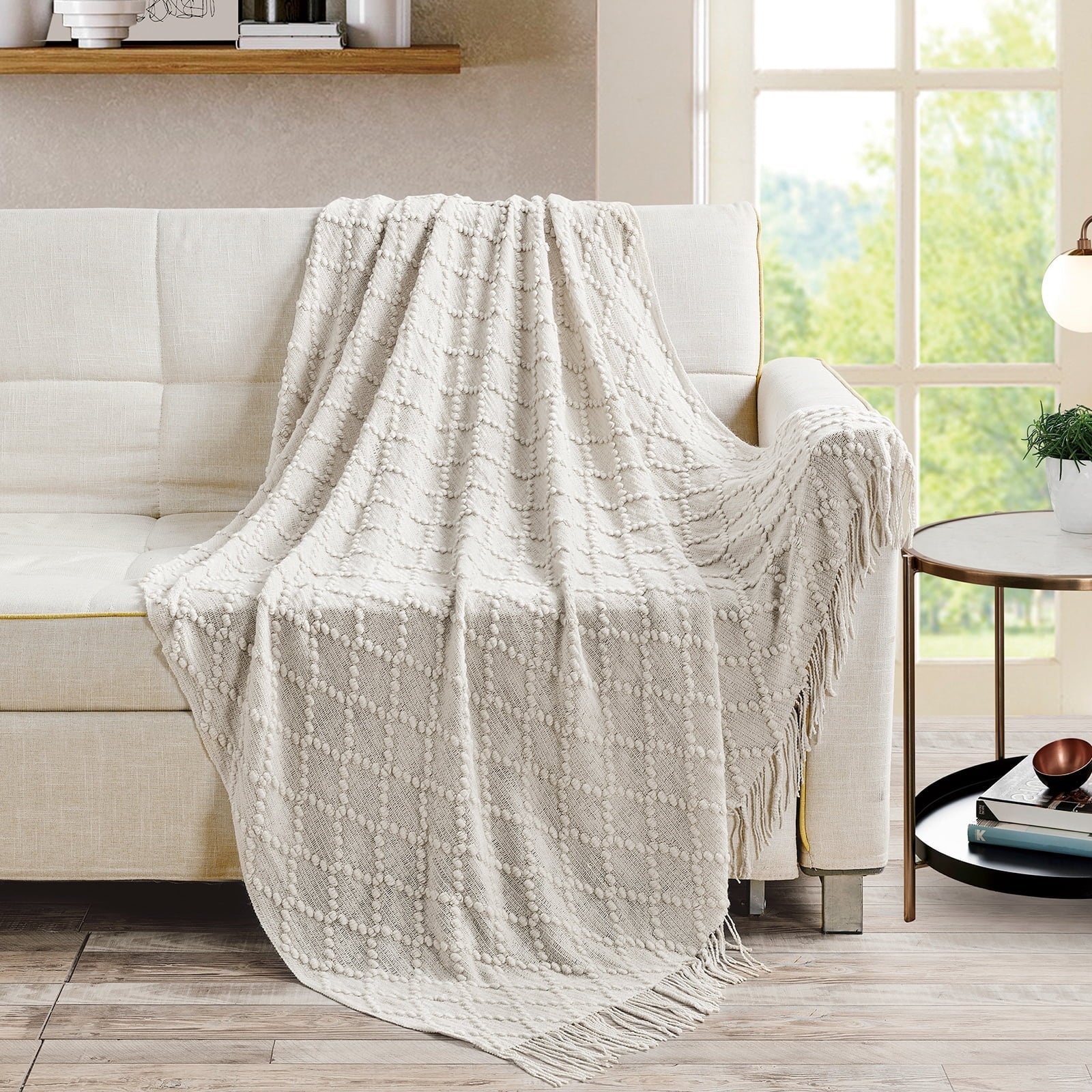 Reversible Sherpa Texture Pure Color Soft Throw Blanket and Sofa Or Bed Knitted Decorative Blanket 50 x70 inches Jacquard Diamond Beige... - Super Soft Reversible Sherpa Flannel Blanket Detail