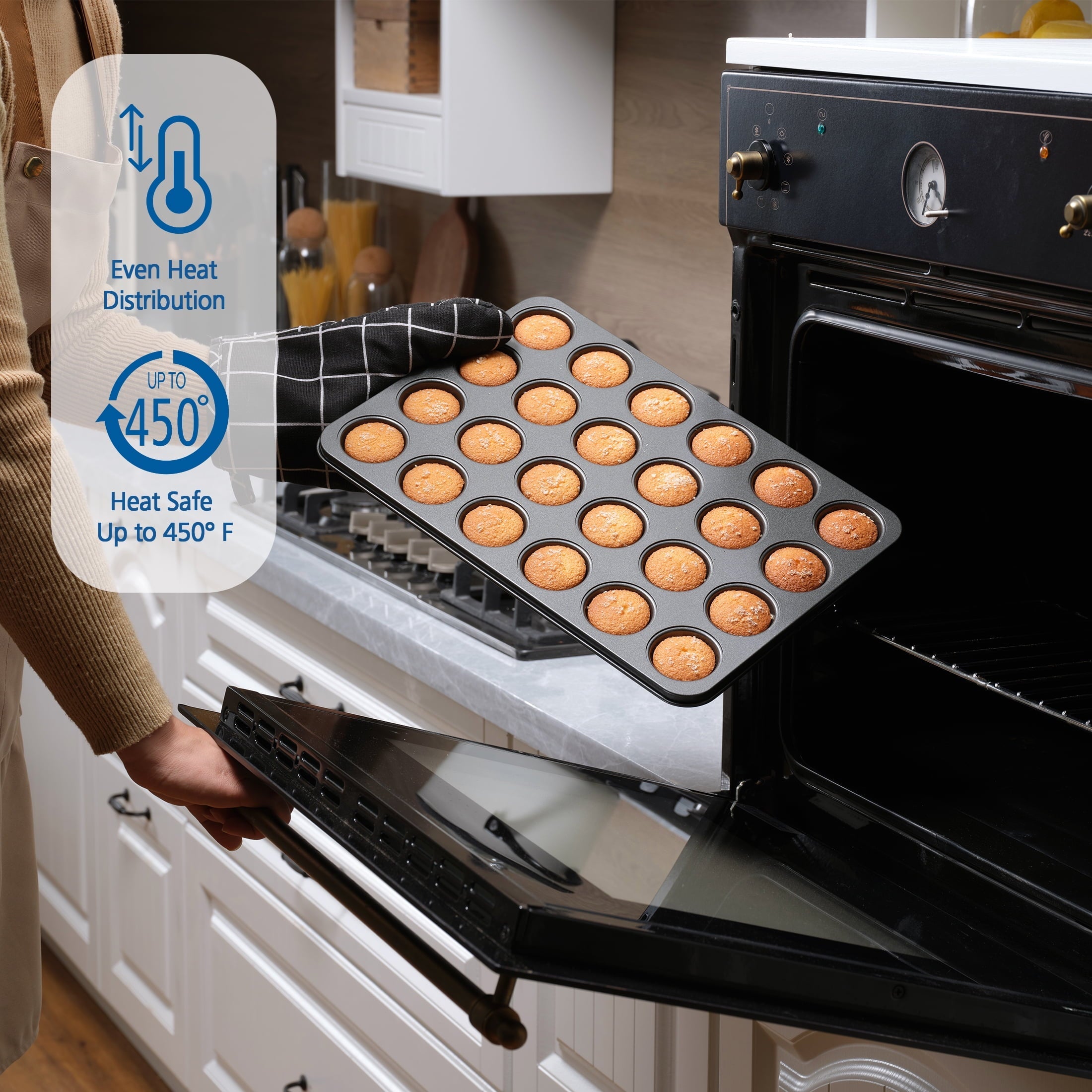 Ergonomic Manual 24 Cavity Mini Muffin Pan, Non-Stick Bakeware,1.8 inch Diameter Cups,Gray,Carbon Steel - Kitchen Gadget Tool for Quick Food Prep Detail