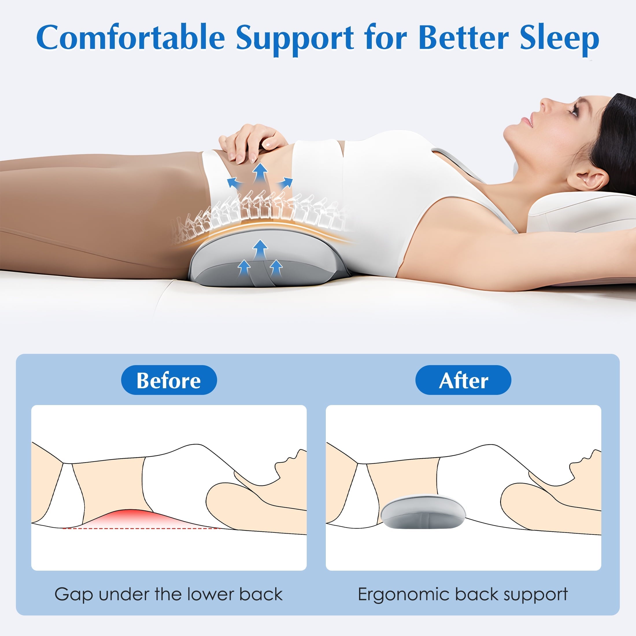 Ergonomic Memory Foam Lumbar Support Pillow for Bed Memory Foam Lower Back Pain Relief, Adjustable Waist Pillow for Sleeping & Side Sleeper... - Orthopedic Shredded Foam Bed Pillow Set Detail