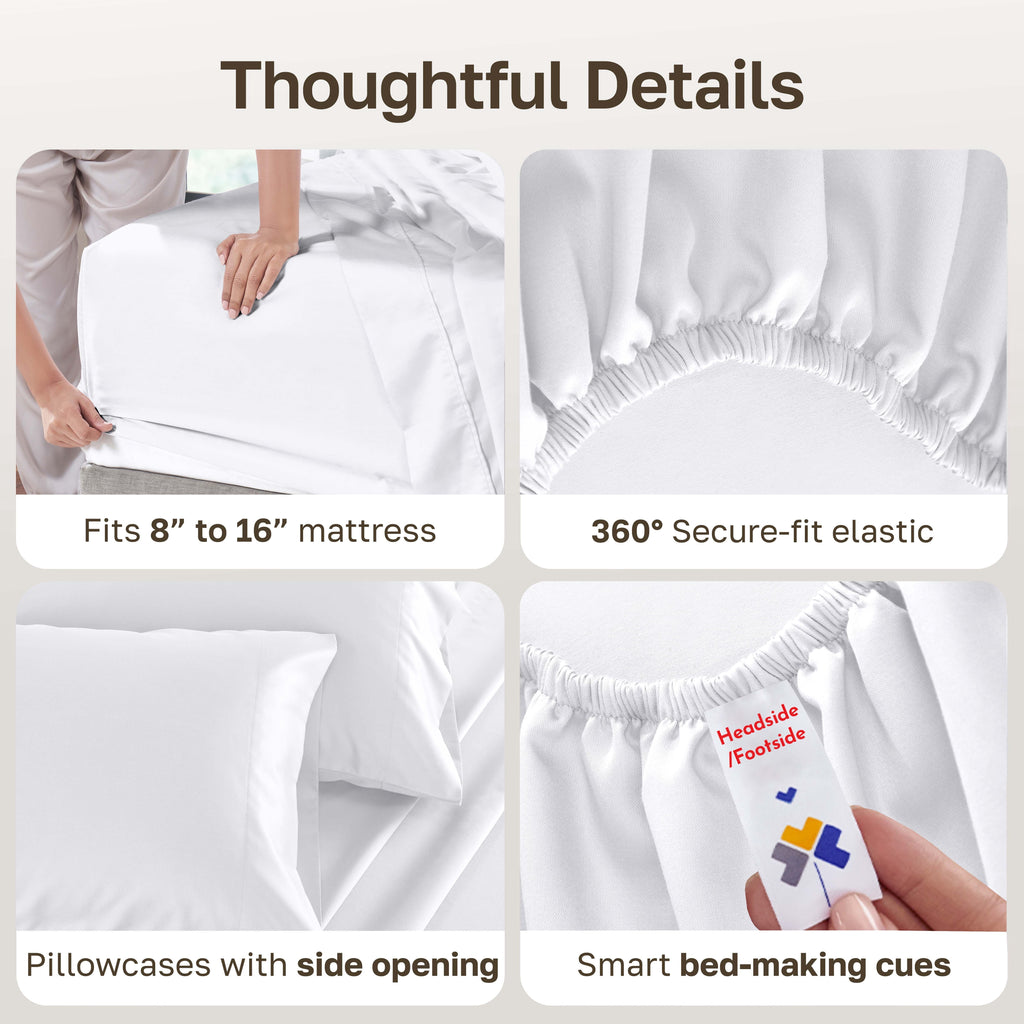 Premium Egyptian Cotton 500-Thread-Count 100% Cotton Sheet White Queen-Sheets Set, 4-Piece Extra Long-Staple Combed Cotton Bedding Sheets for... - Cooling Hotel Quality Bedding Sheets and Pillowcases Detail