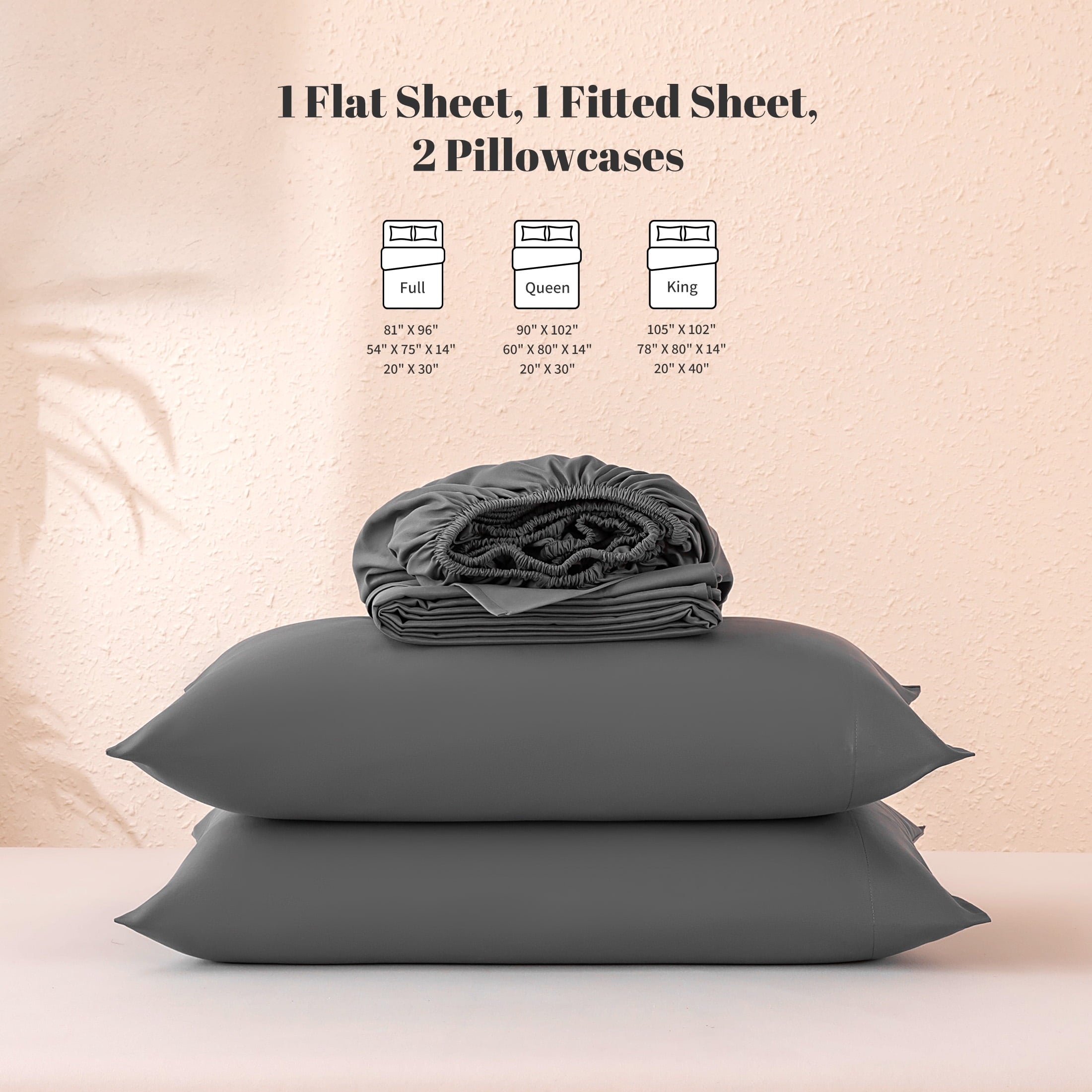 Premium Egyptian Cotton Sheet Set Twin Size Gray, 3 Pieces 140 GSM Brushed Elastic Fitted Soft & Cozy Bed Sheets Set with Deep Pocket - Luxury Bed Sheet Set with Deep Pockets Detail
