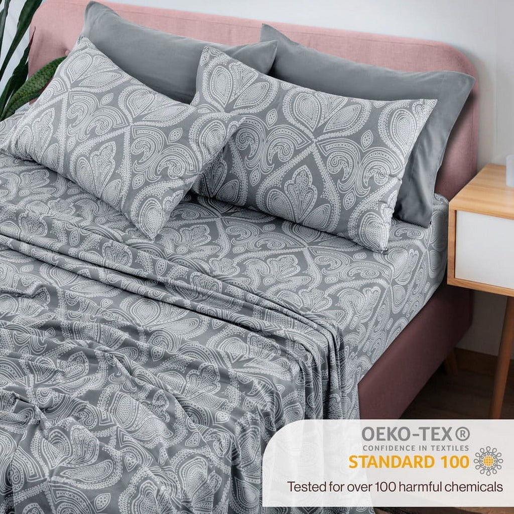 Cooling Sateen 6-Piece Bed Sheet Set, Deep Pocket Queen Sheets Up to 16 Inch, 1 Flat Sheet , 1 Fitted Sheet & 4 Pillowcases (Queen, ... - Premium Ultra-Soft Pillowcase Pair for Sleeping Detail