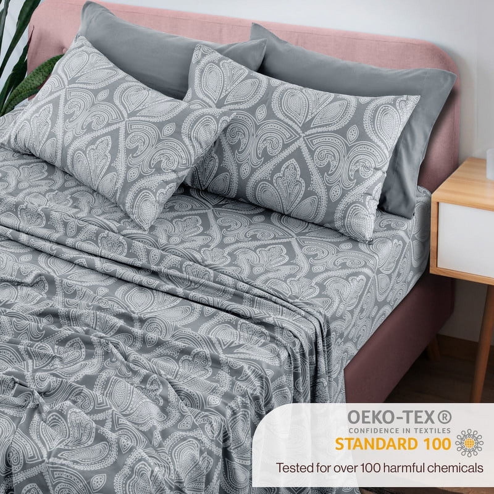Cooling Sateen 6-Piece Bed Sheet Set, Deep Pocket Queen Sheets Up to 16 Inch, 1 Flat Sheet , 1 Fitted Sheet & 4 Pillowcases (Queen, ... - Premium Ultra-Soft Pillowcase Pair for Sleeping Detail