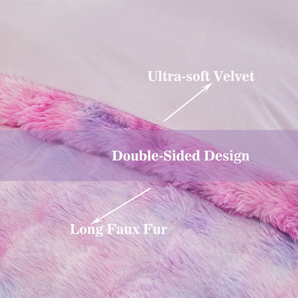 Hypoallergenic Cloud Faux Rabbit Fur Comforter Set Twin 3Pcs Girls Blue Purple Bedding Set Tie-Dyeing Soft Bed Comforter Set Warm Fuzzy Ki... - Hypoallergenic Ultra-Fluffy Quilt for Winter Detail