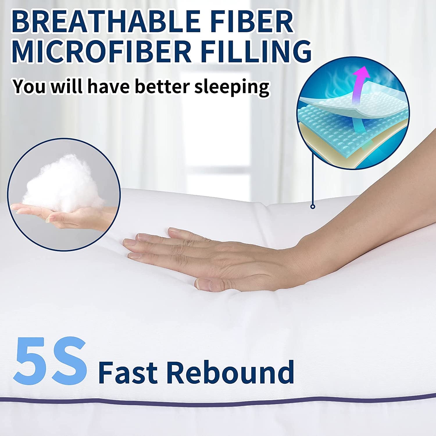 Orthopedic Support Bed Pillows for Sleeping Queen Size 20" x 30" Hypoallergenic Pillow for Side and Back Sleeper Soft Supportive Hotel C... - Hotel Quality Plush Sleeping Pillows Detail