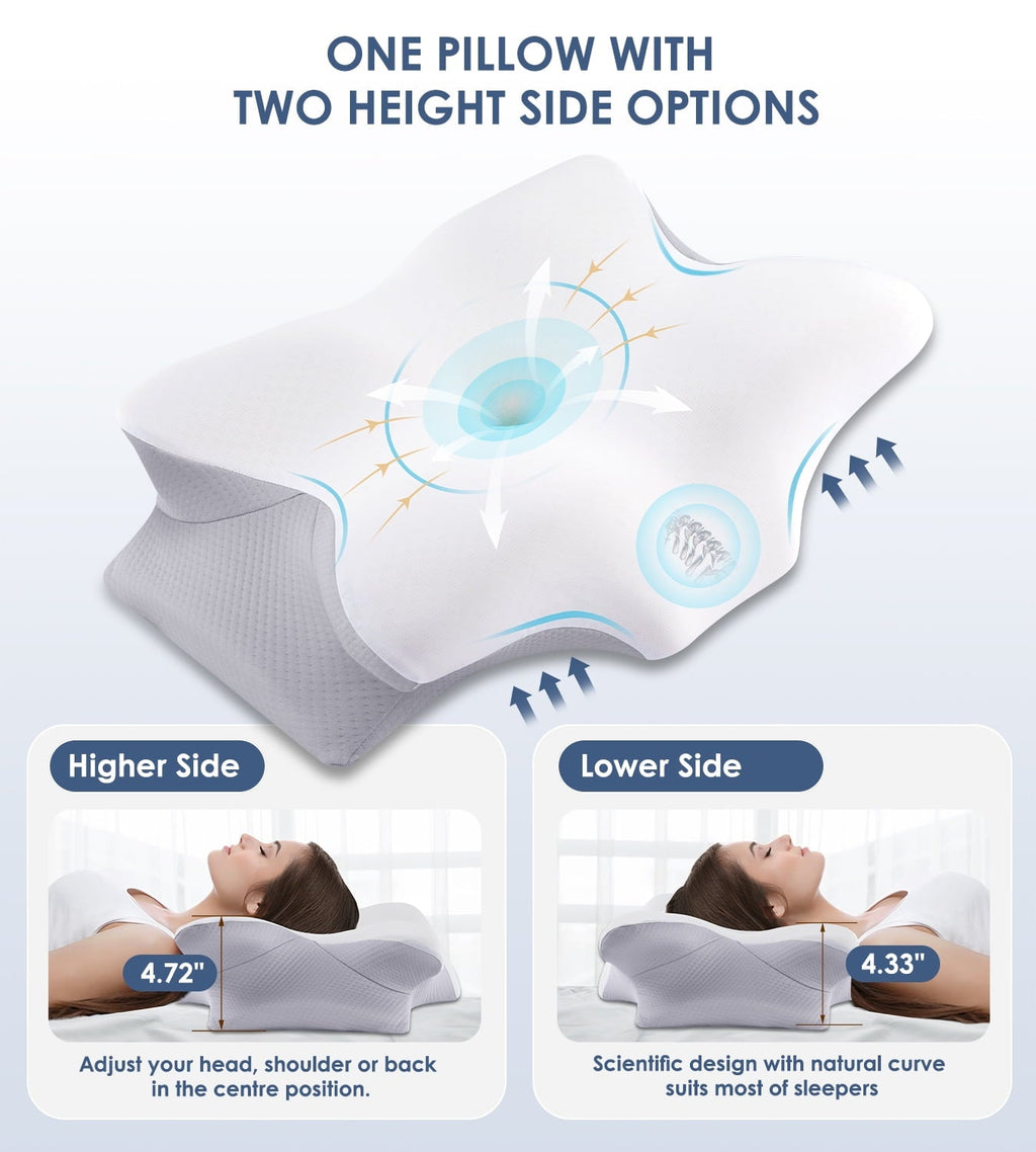 Decorative Plump Cervical Pillow for Neck Pain Relief, Contour Memory Foam Pillows, Odorless Ergonomic Neck Pillow Adjustable Orthoped... - Orthopedic Shredded Foam Bed Pillow Set Detail