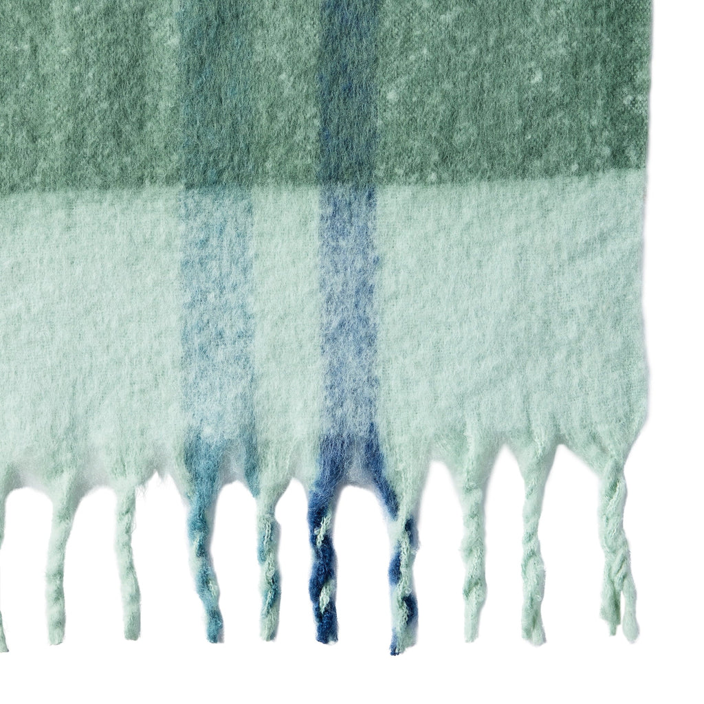 Reversible Sherpa Faux Mohair Cozy Couch Throw Blanket Green Plaid, 50x72" - Luxury Knitted Decorative Throw Blanket with Fringes Detail