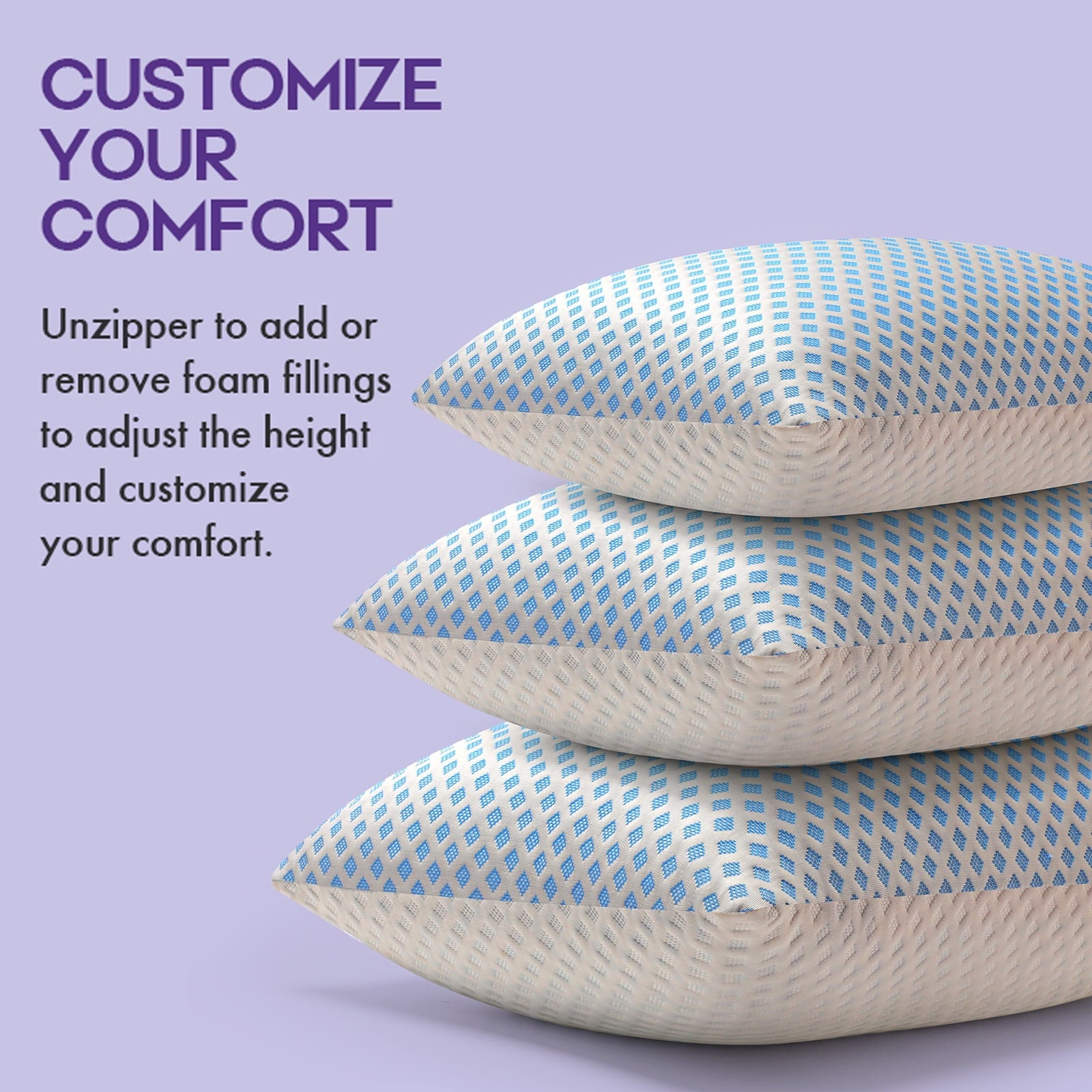 Orthopedic Support Cooling Pillows for Bed Sleeping Shredded Memory Foam Pillows Queen Size Set of 2 Pack 20 x 30 inches - Hotel Quality Plush Sleeping Pillows Detail