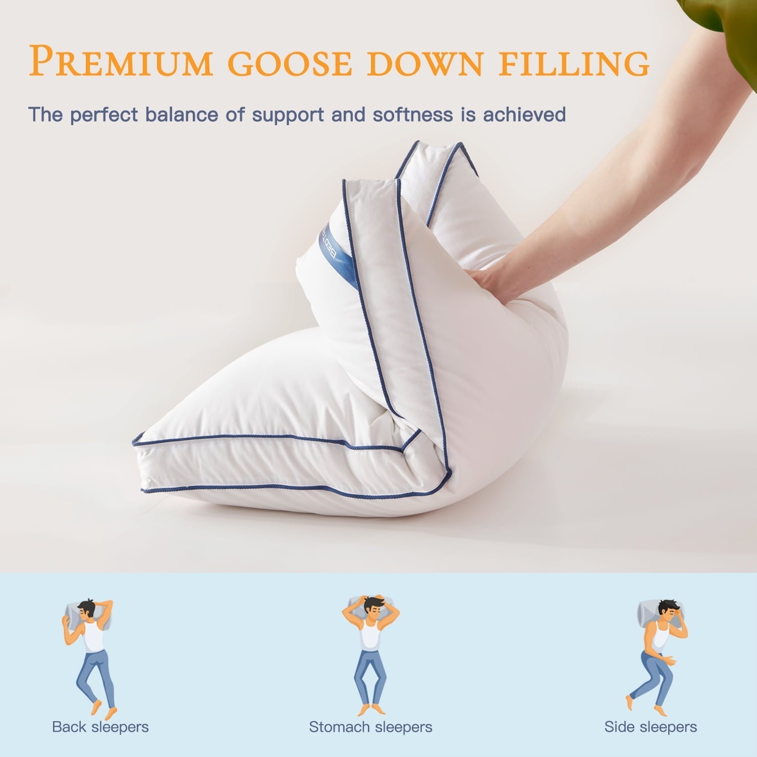 Ergonomic Memory Foam Goose Down Feather Pillows Queen Size Set of 2, Luxury Soft Hotel Quality pillows for Sleeping, Organic Cotton Cover ... - Hotel Quality Plush Sleeping Pillows Detail