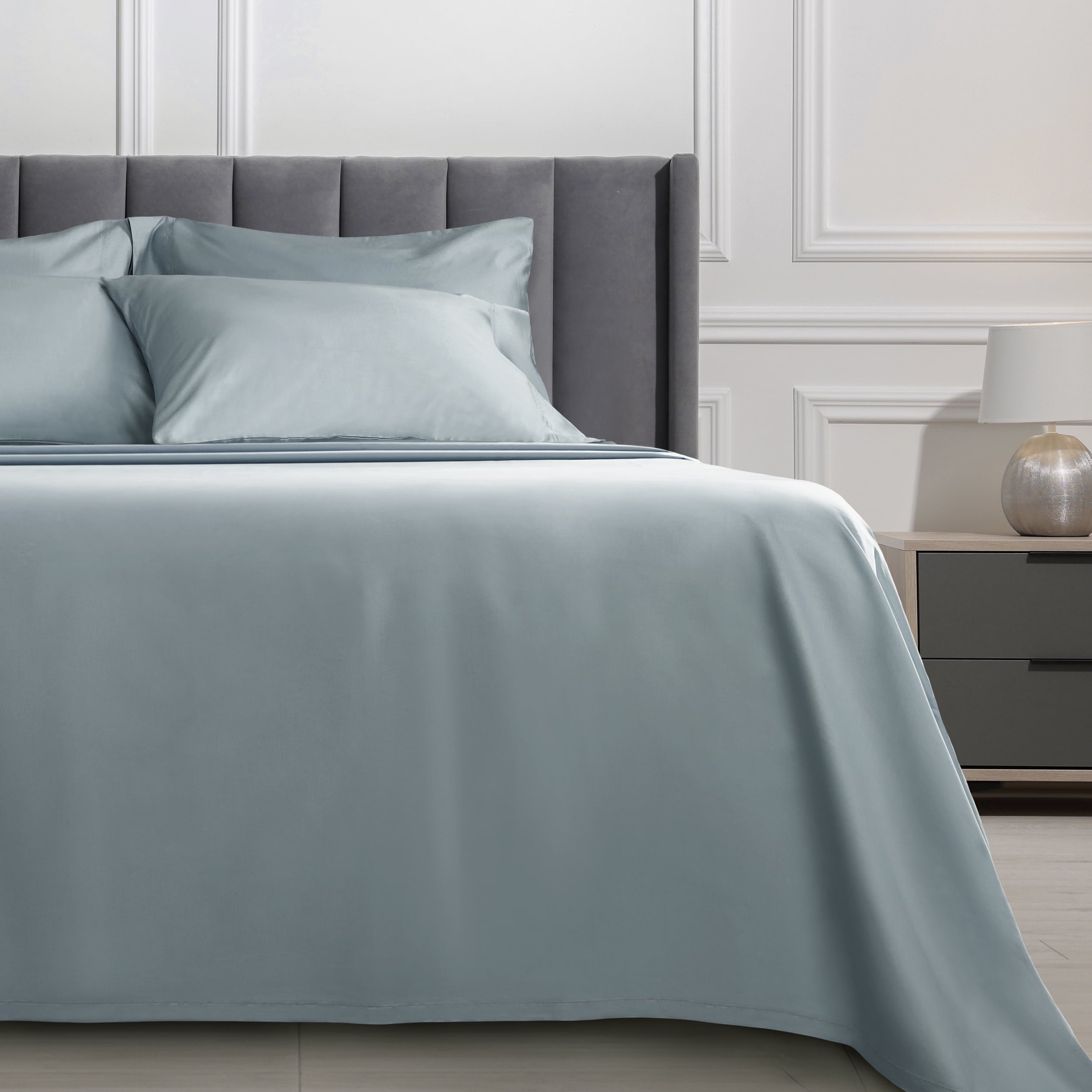 Cooling Sateen 6-Piece 800 Thread Count Lead Cotton Rich Adult Bed Sheet Set, King - Deep Pocket - Breathable Egyptian Cotton Flat & Fitted Sheets Detail